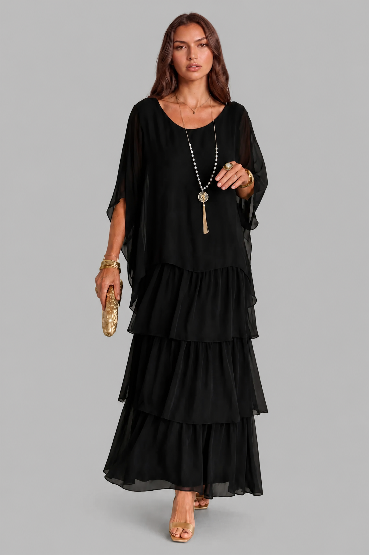 Tiered Chiffon Maxi Dress Audrey Calvero