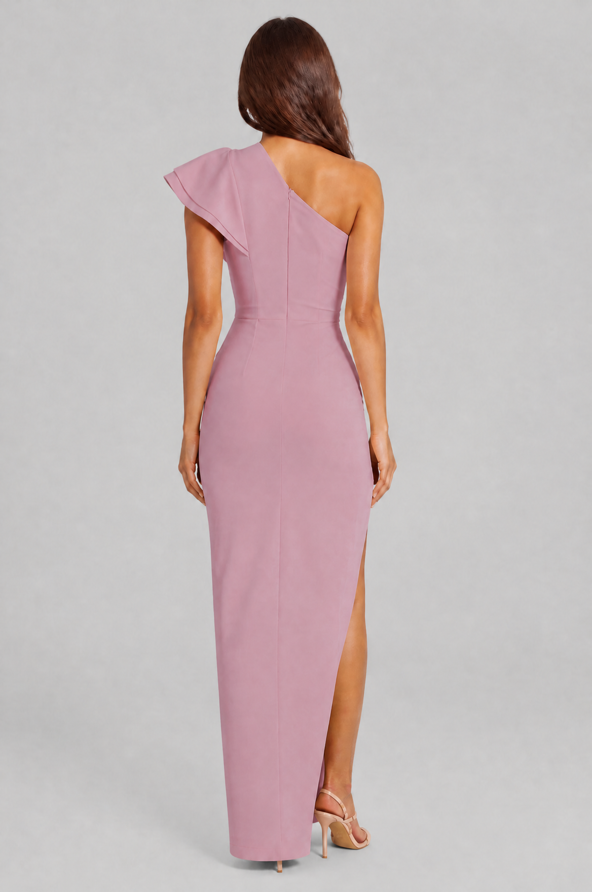 One Shoulder Ruffle Split Maxi Dress Audrey Calvero