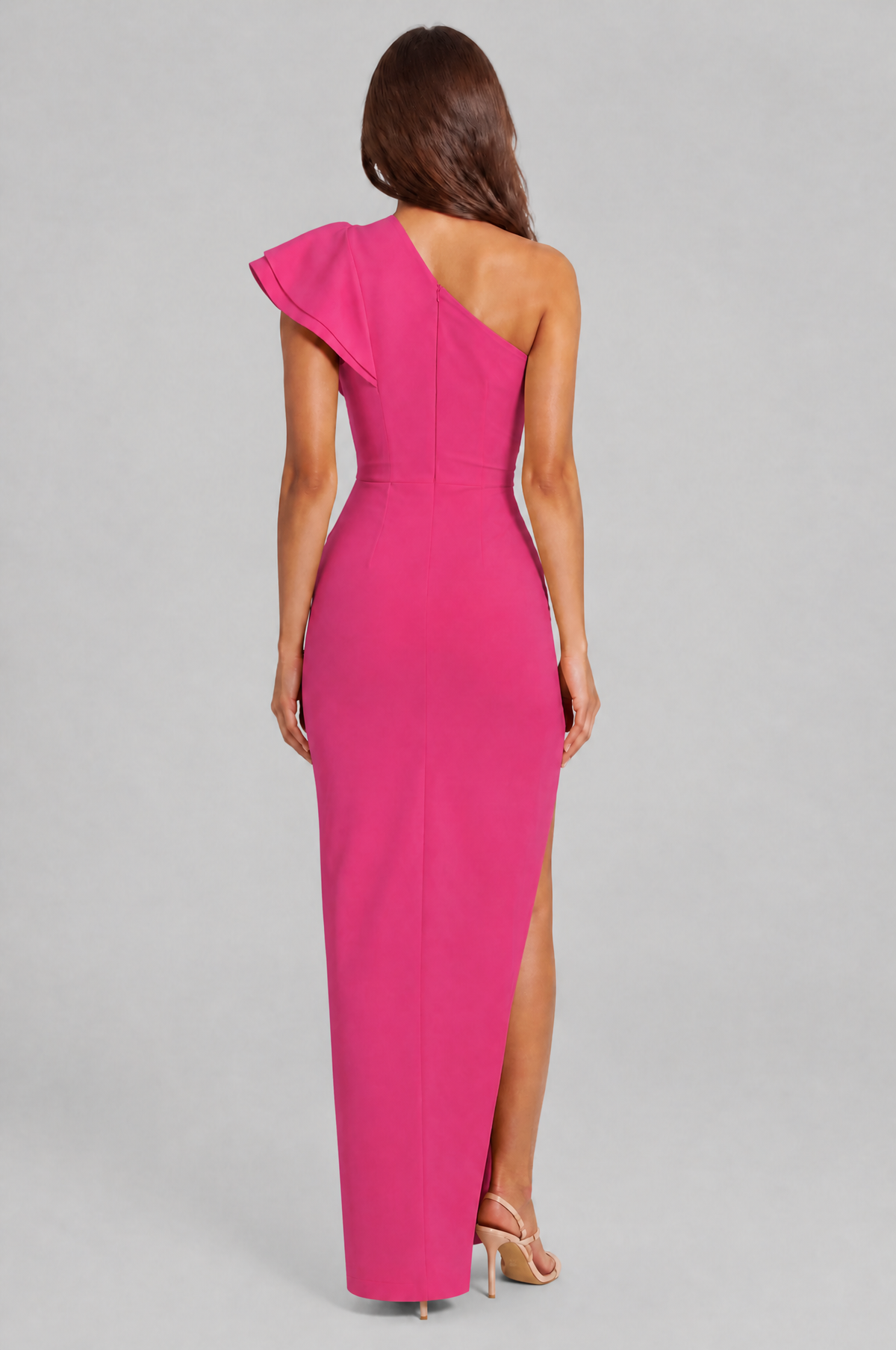One Shoulder Ruffle Split Maxi Dress Audrey Calvero