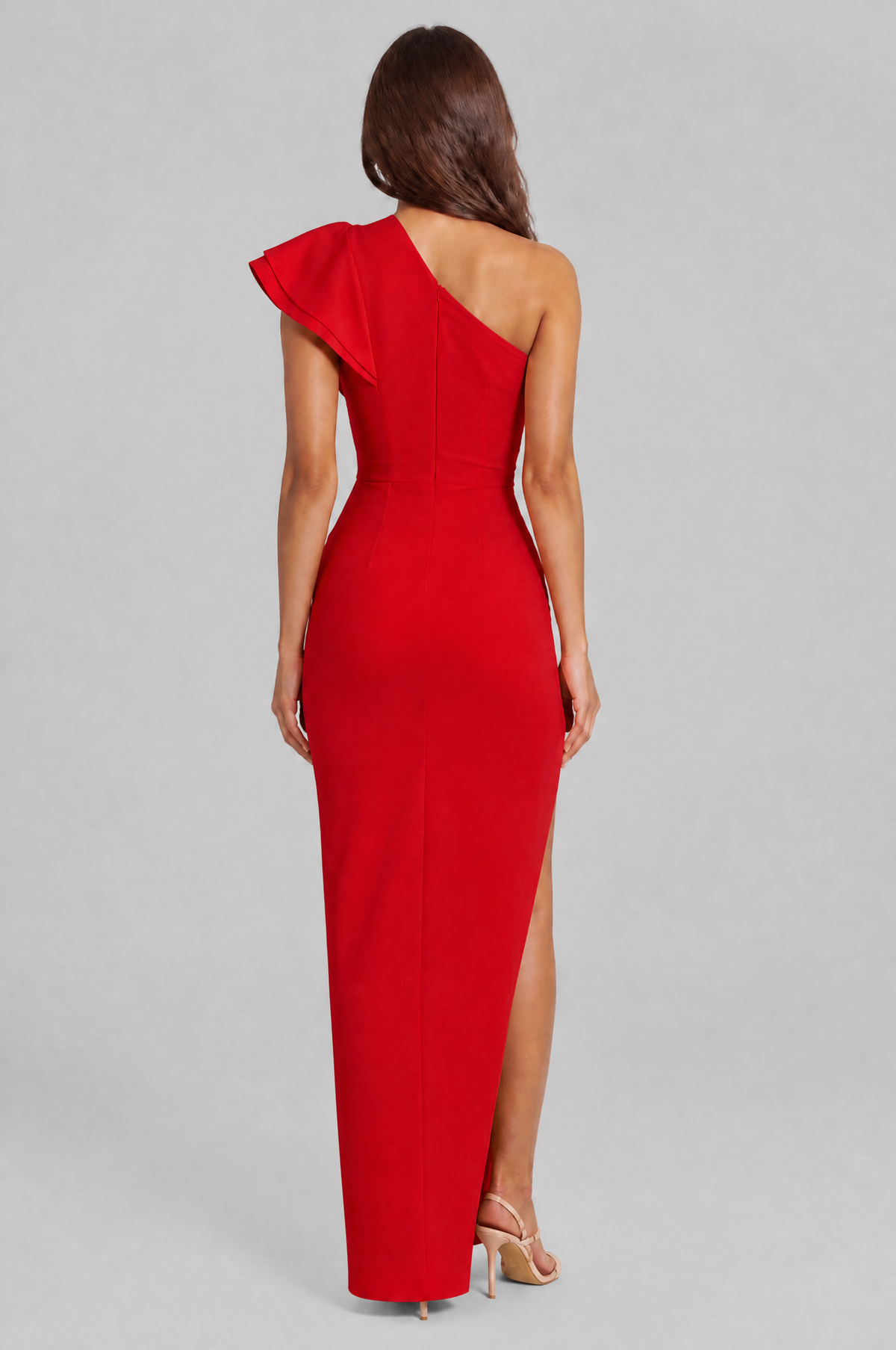 One Shoulder Ruffle Split Maxi Dress Audrey Calvero