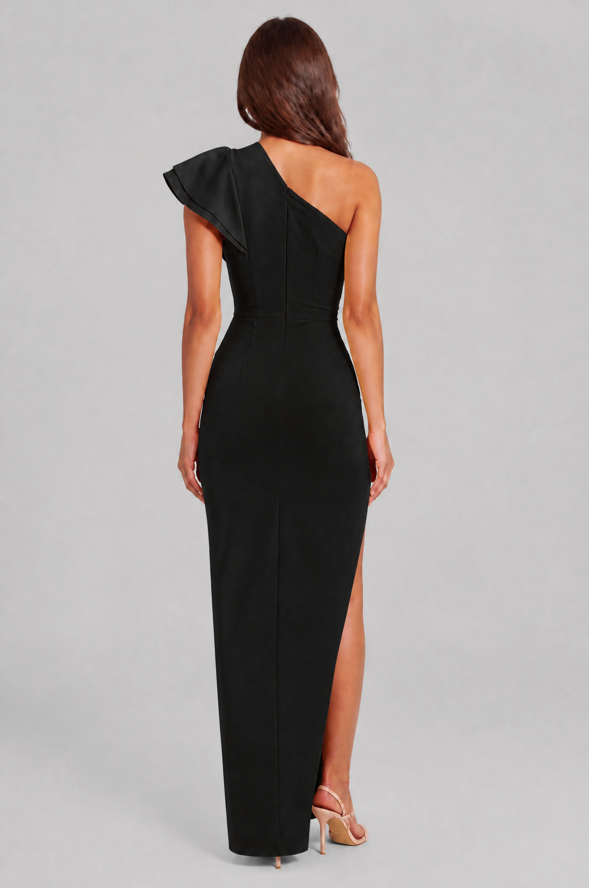One Shoulder Ruffle Split Maxi Dress Audrey Calvero