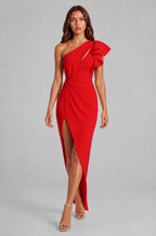One Shoulder Ruffle Split Maxi Dress Audrey Calvero