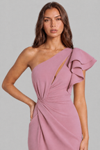 One Shoulder Ruffle Split Maxi Dress Audrey Calvero
