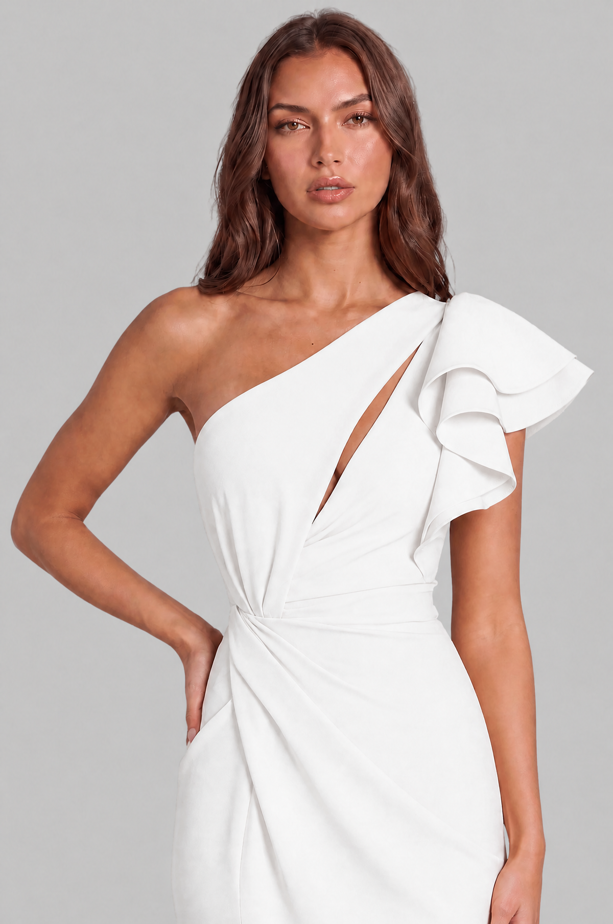 One Shoulder Ruffle Split Maxi Dress Audrey Calvero