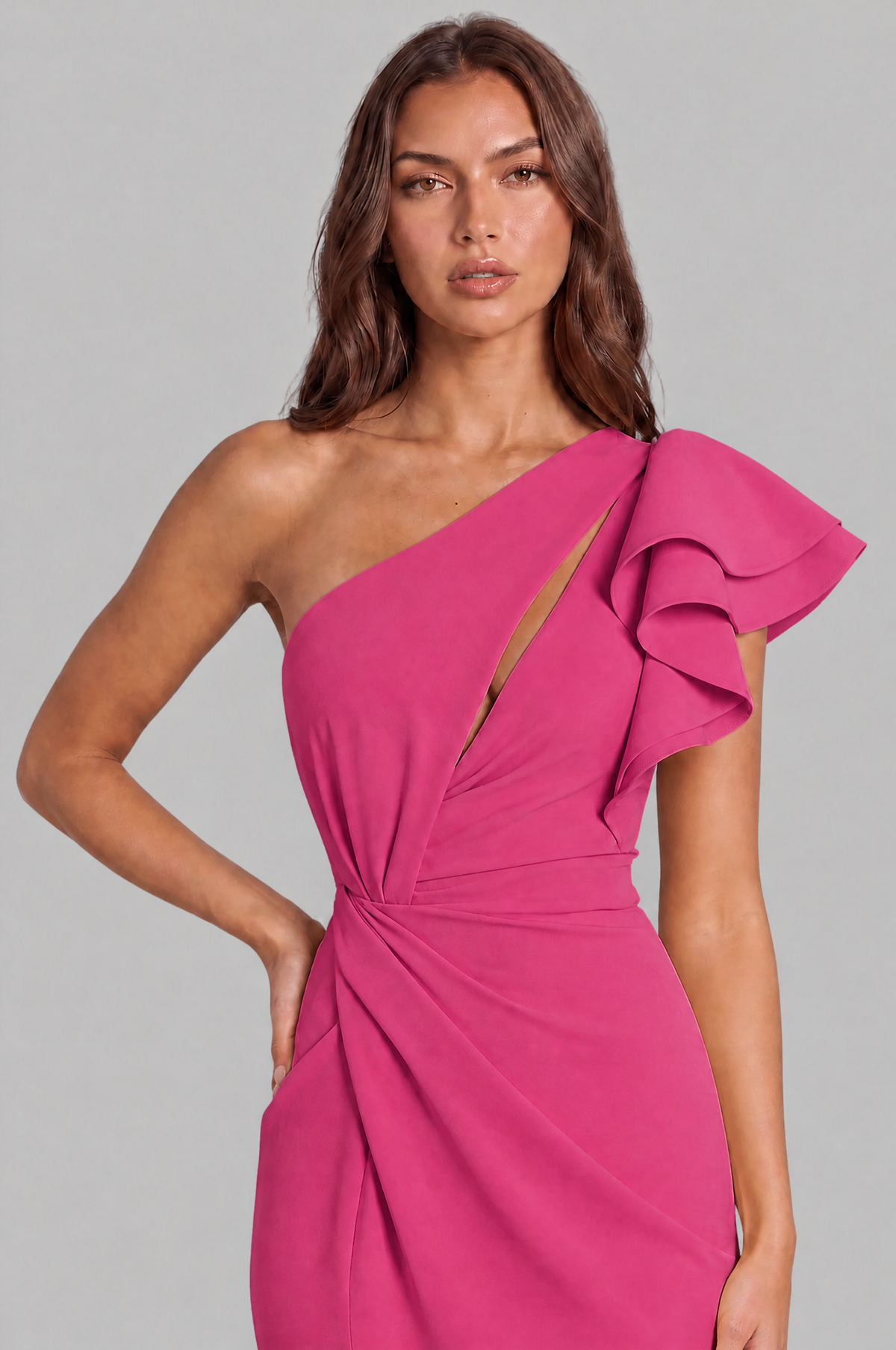 One Shoulder Ruffle Split Maxi Dress Audrey Calvero