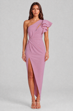 One Shoulder Ruffle Split Maxi Dress Audrey Calvero