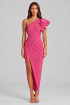 One Shoulder Ruffle Split Maxi Dress Audrey Calvero