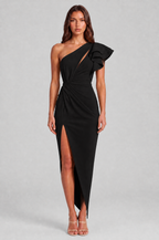 One Shoulder Ruffle Split Maxi Dress Audrey Calvero