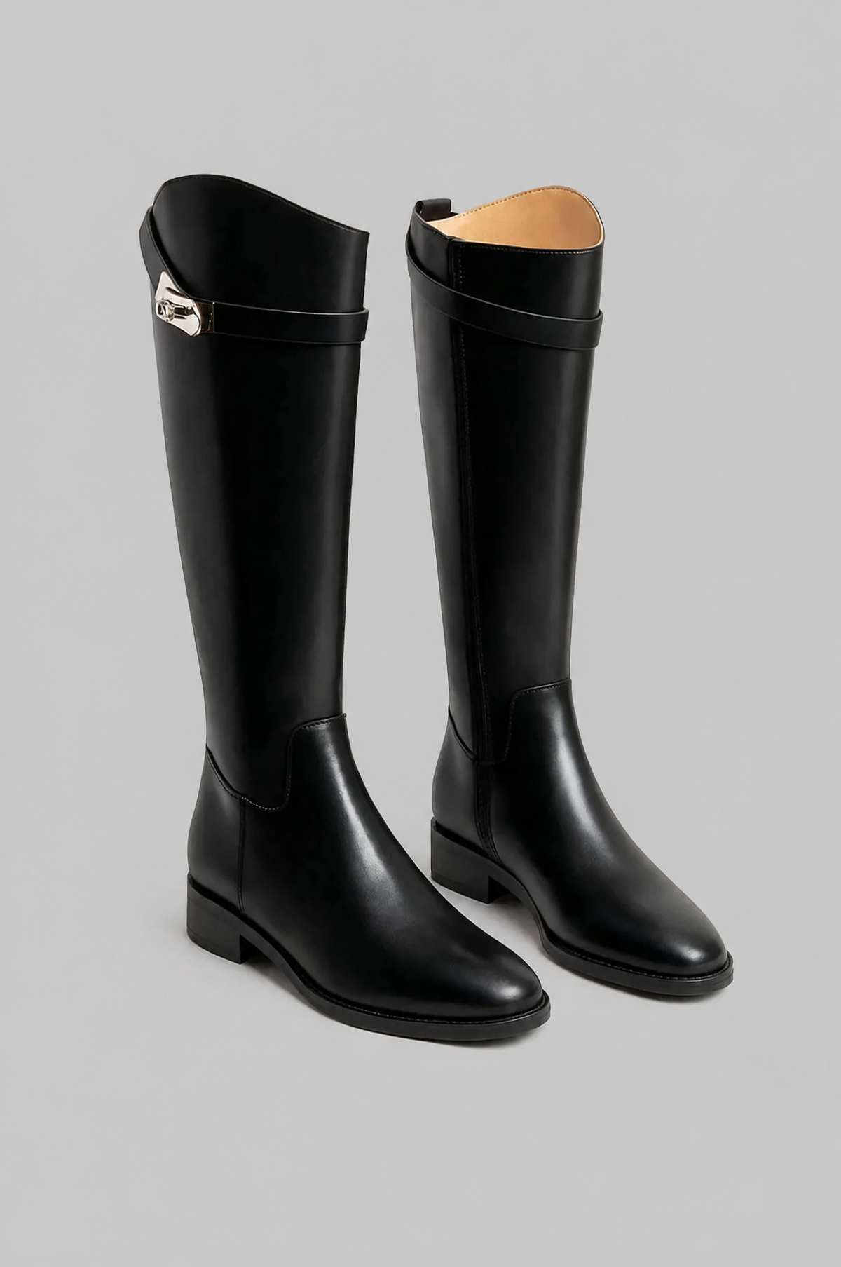 Knee High Riding Boots with Turn Lock Strap Noor Laurent