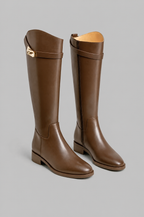 Knee High Riding Boots with Turn Lock Strap Noor Laurent