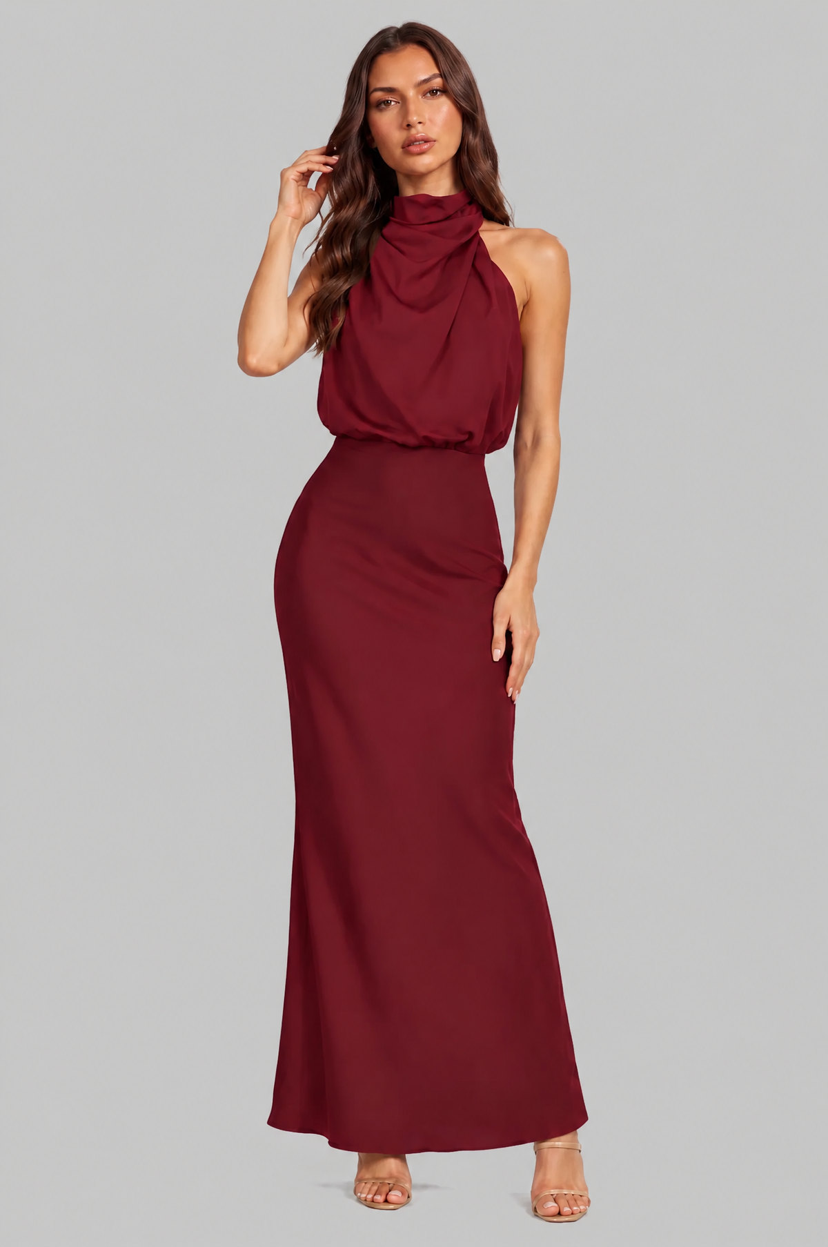 Halter Neck Maxi Dress with Fishtail Hem Audrey Calvero