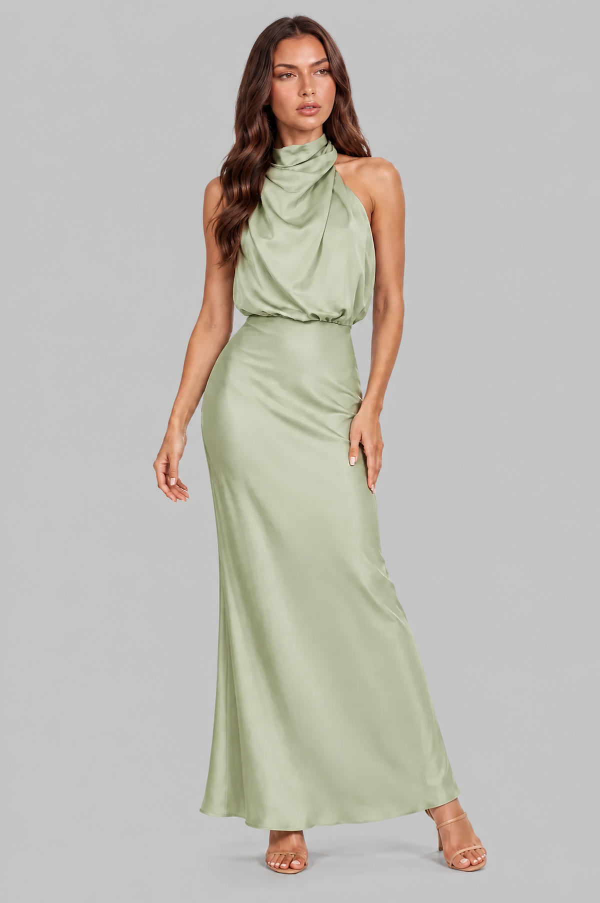 Halter Neck Maxi Dress with Fishtail Hem Audrey Calvero