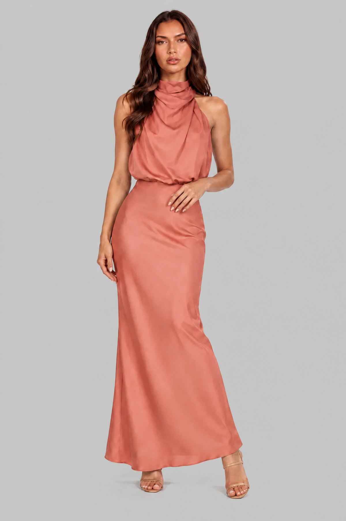 Halter Neck Maxi Dress with Fishtail Hem Audrey Calvero