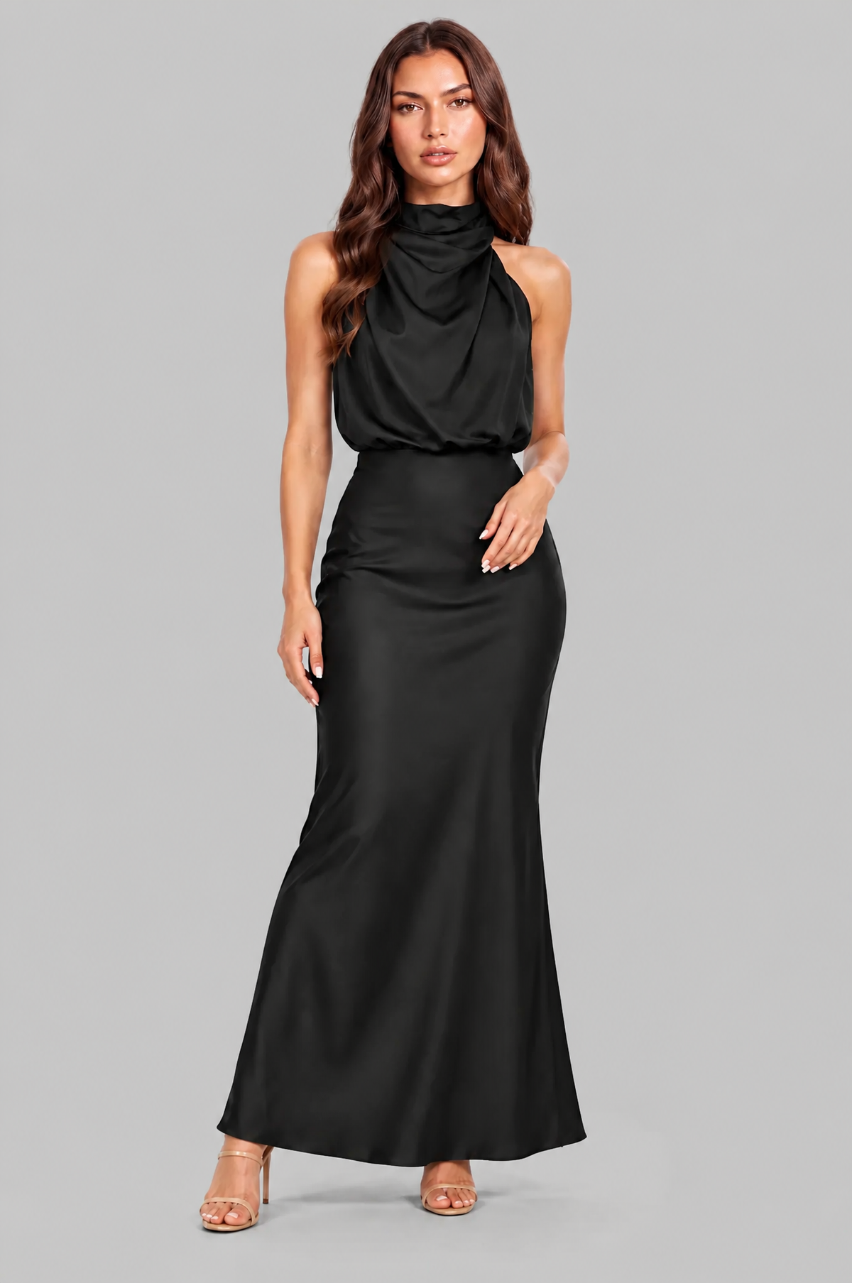 Halter Neck Maxi Dress with Fishtail Hem Audrey Calvero