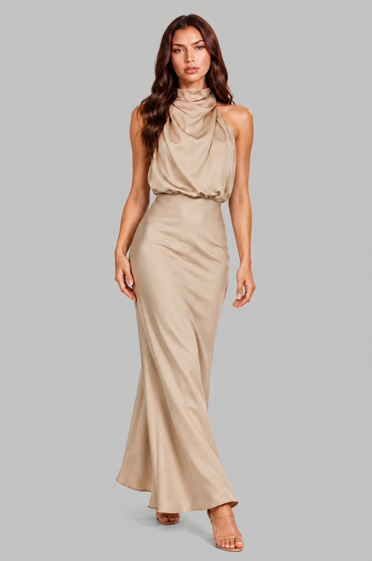 Halter Neck Maxi Dress with Fishtail Hem Audrey Calvero