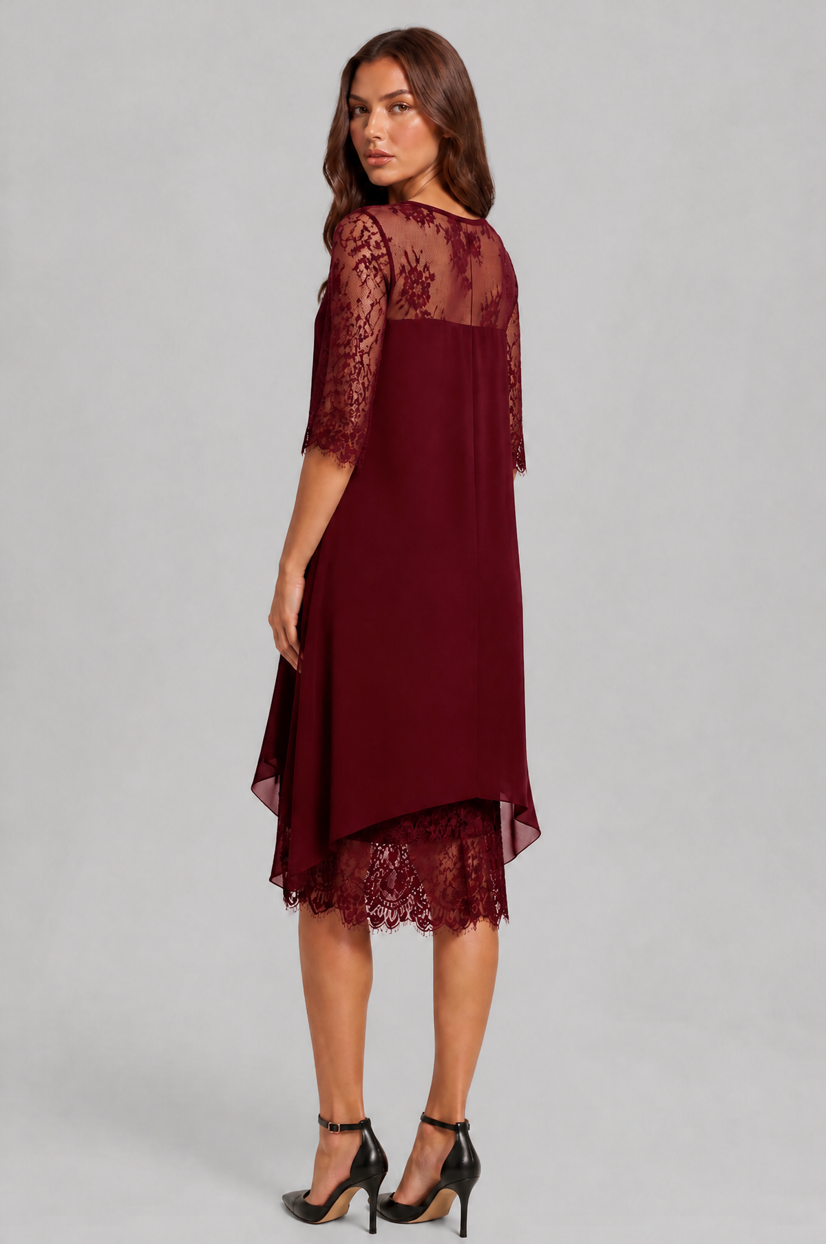 Lace Midi Dress with Chiffon Overlay Audrey Calvero