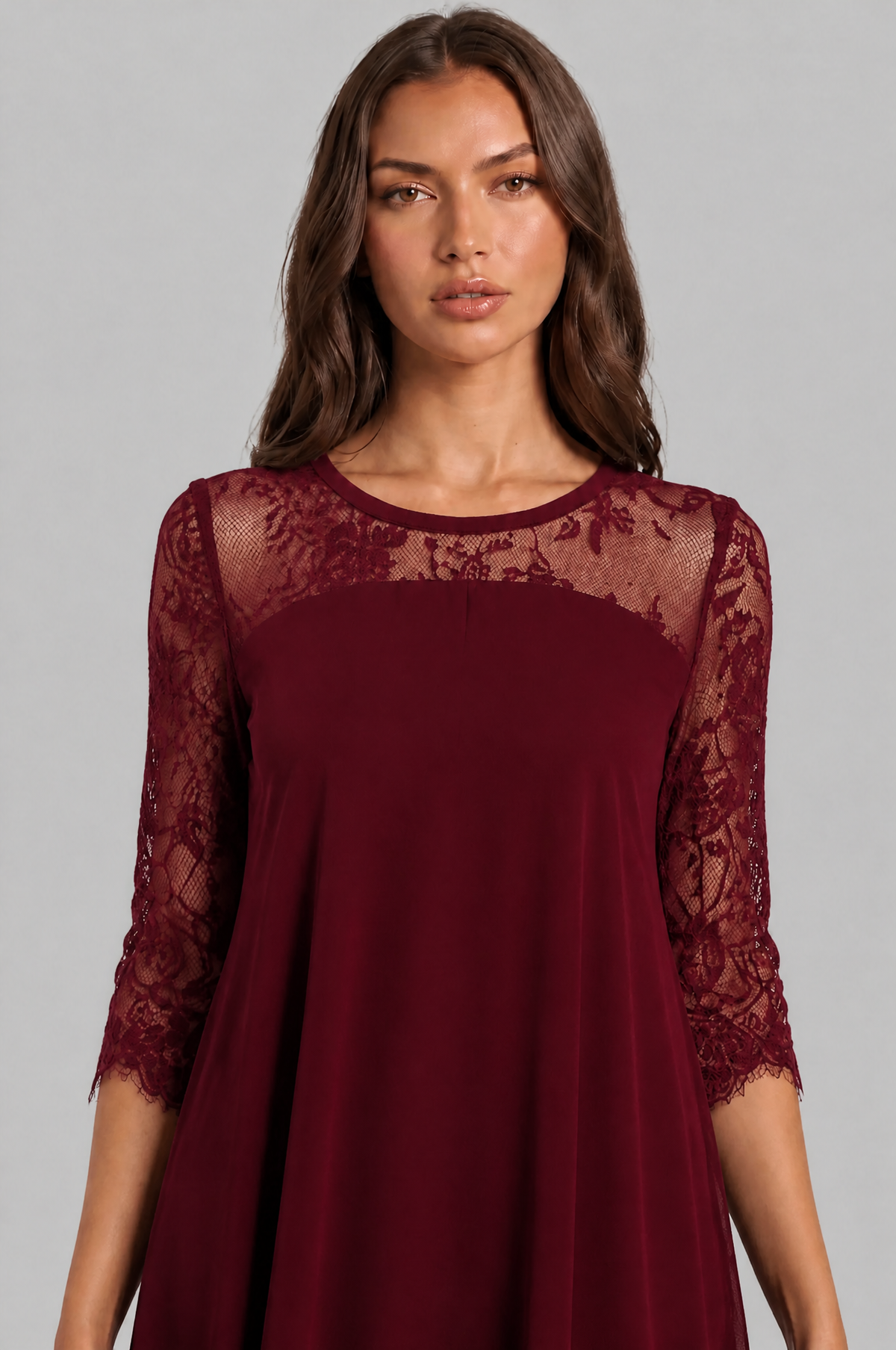 Lace Midi Dress with Chiffon Overlay Audrey Calvero