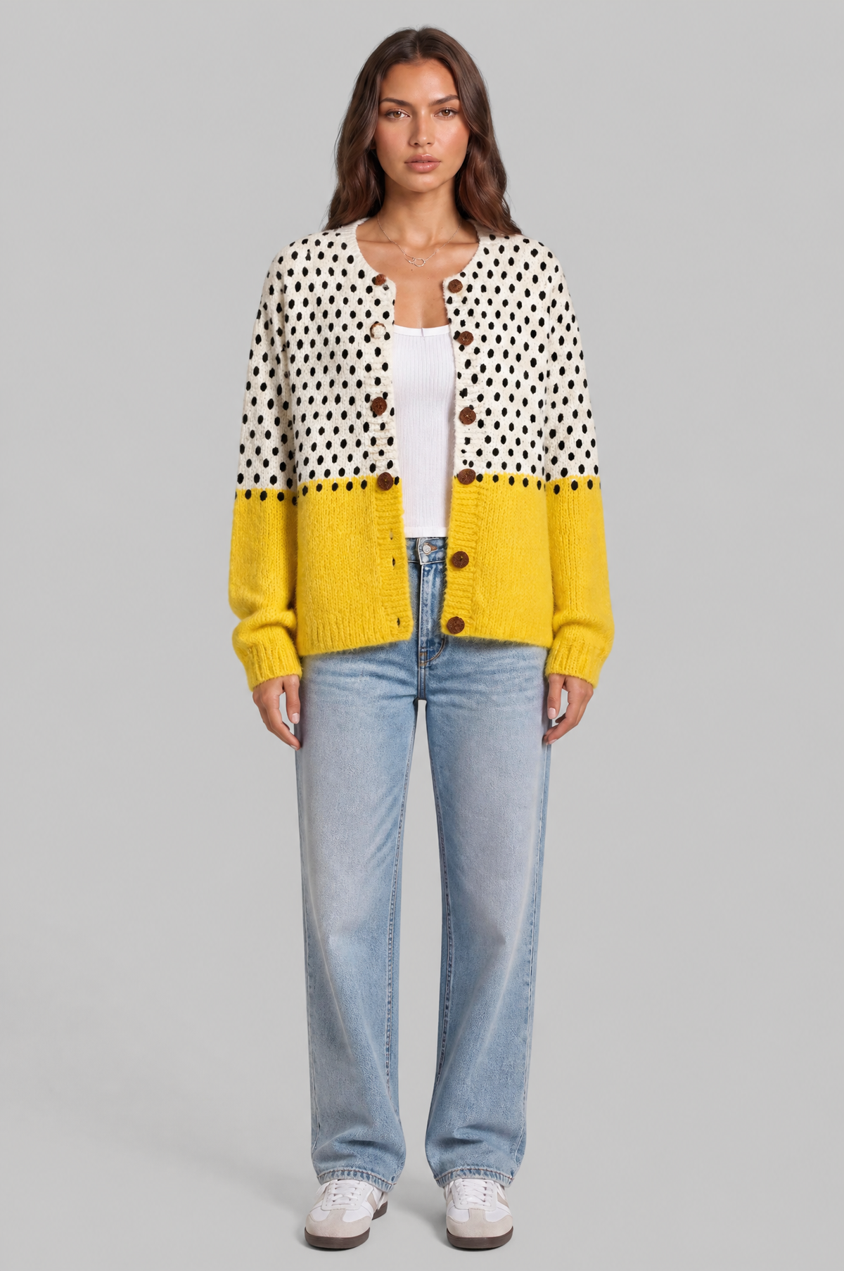 Polka Dot Colour Block Cardigan Audrey Calvero
