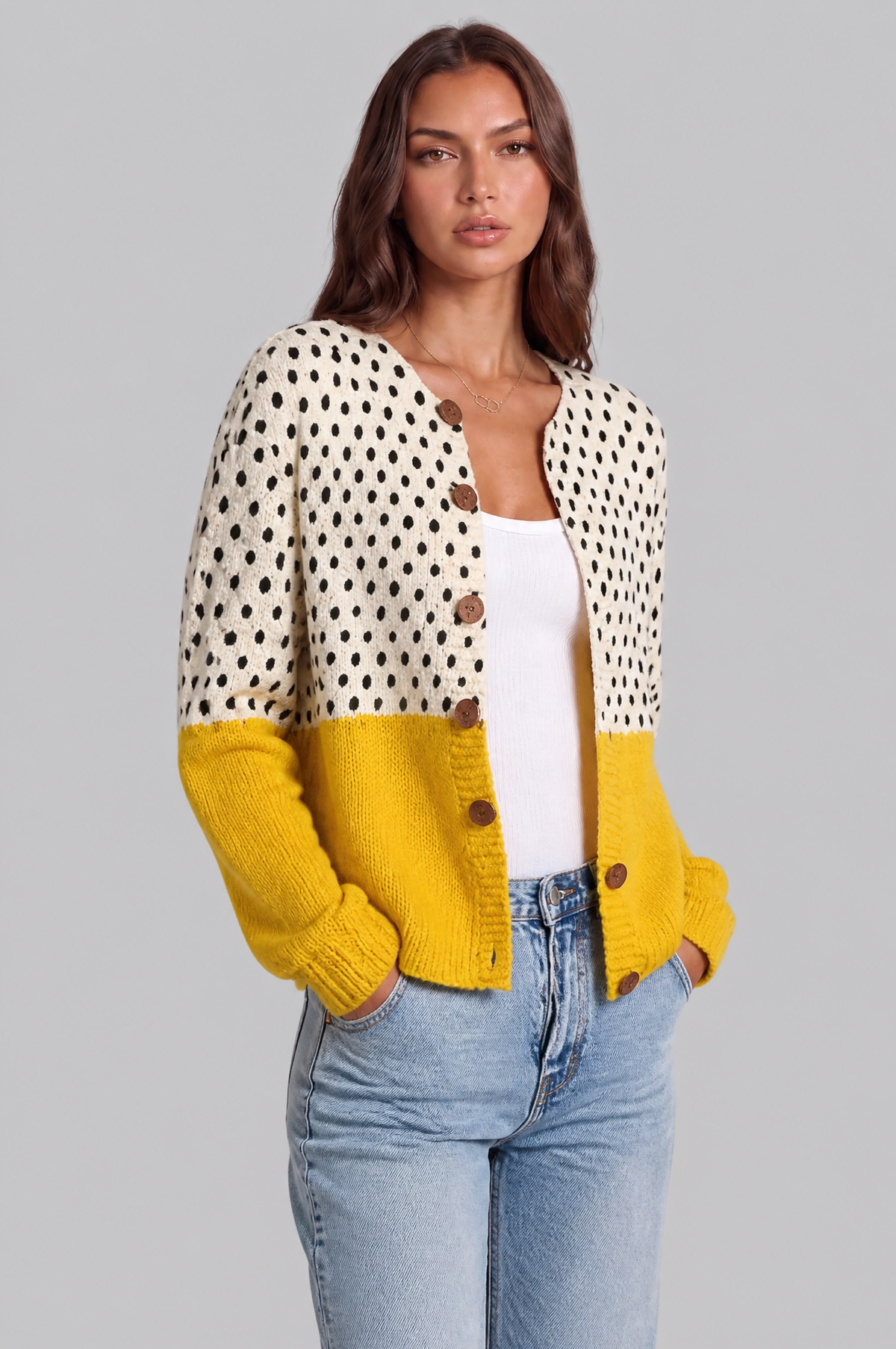 Polka Dot Colour Block Cardigan Audrey Calvero