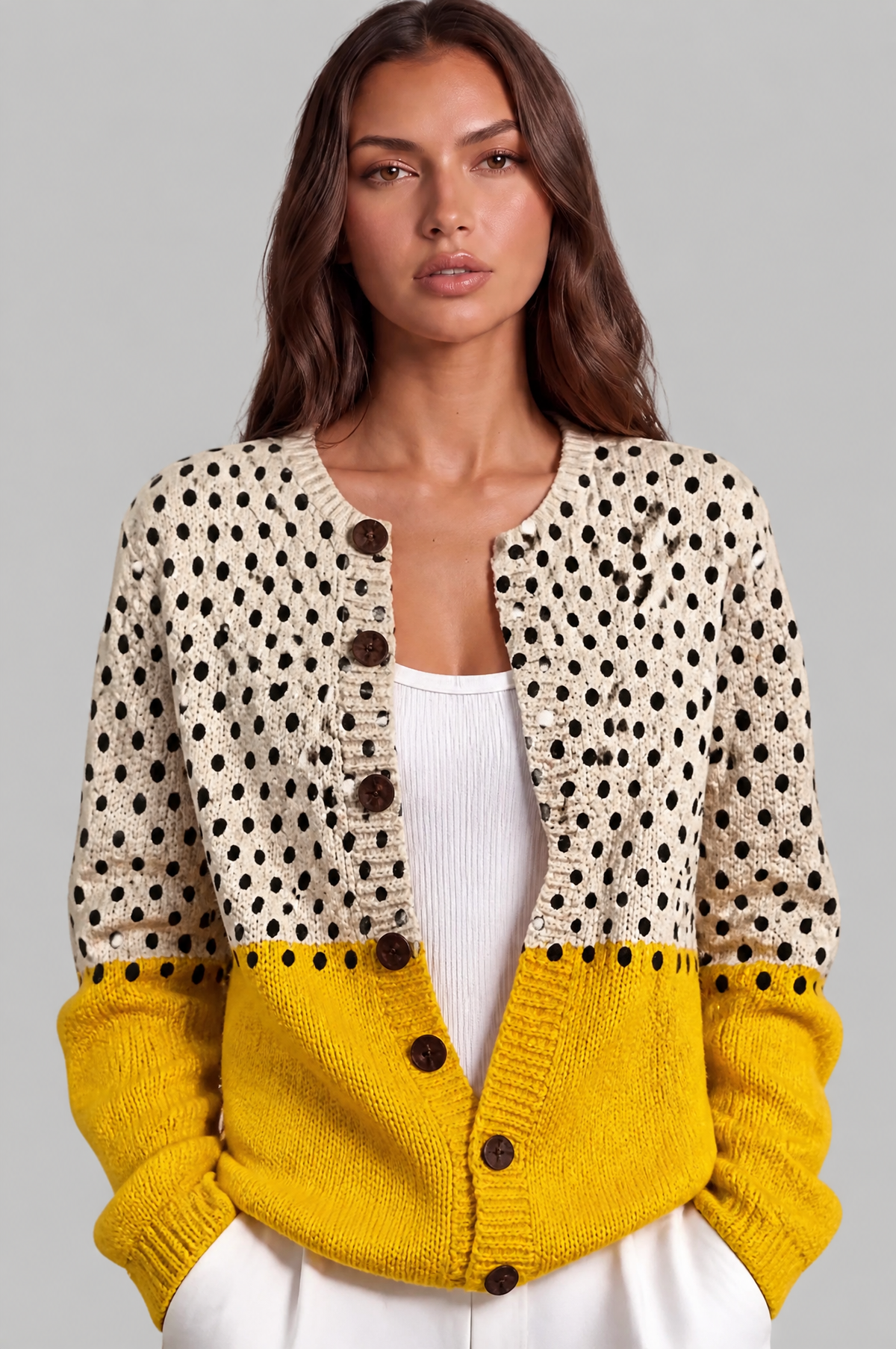 Polka Dot Colour Block Cardigan Audrey Calvero