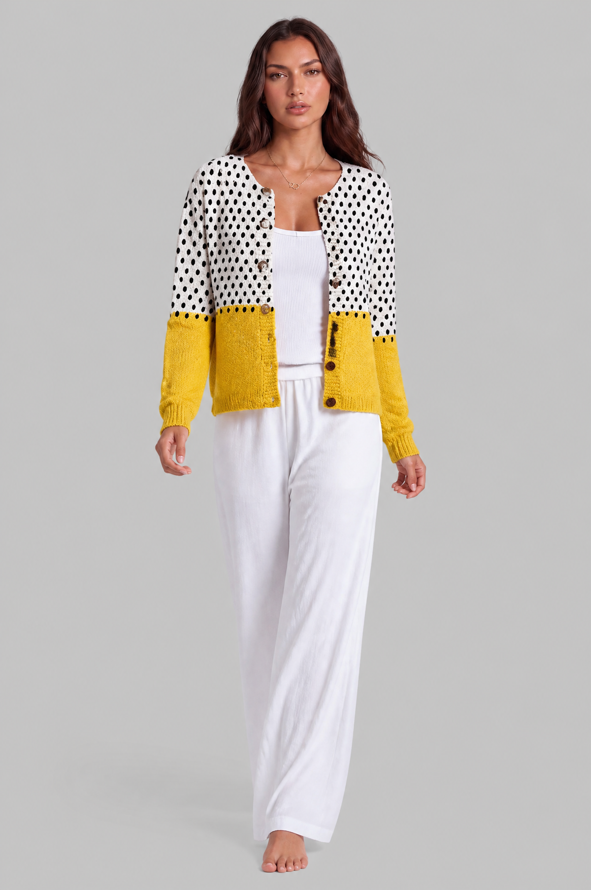 Polka Dot Colour Block Cardigan Audrey Calvero