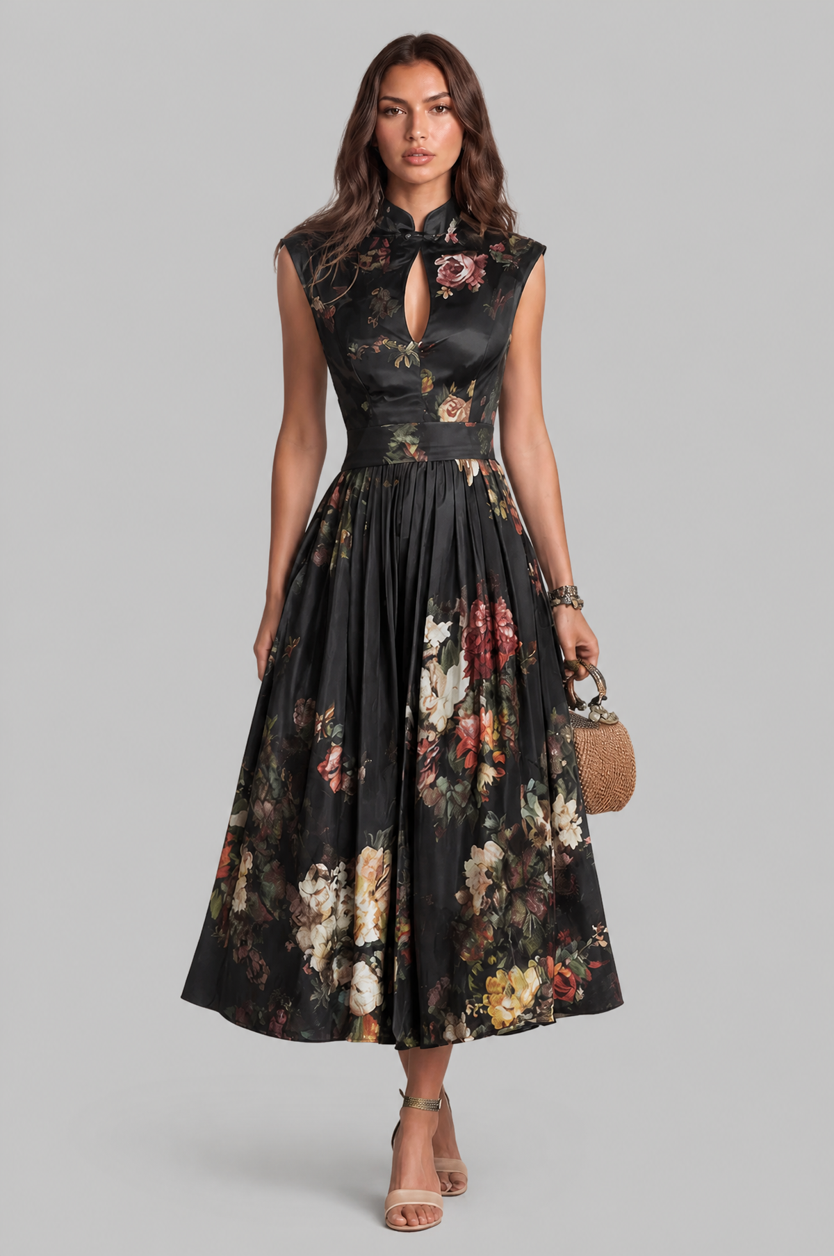 Floral Midi Dress with Keyhole Neckline Audrey Calvero