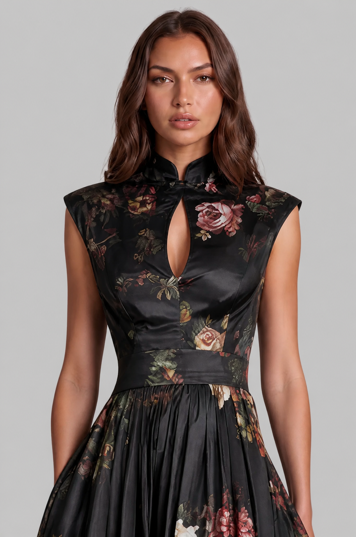 Floral Midi Dress with Keyhole Neckline Audrey Calvero