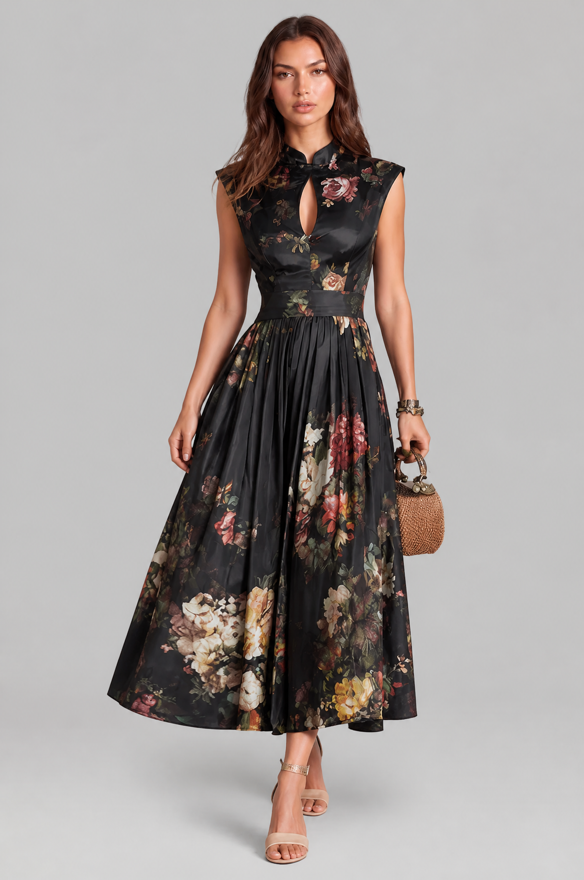 Floral Midi Dress with Keyhole Neckline Audrey Calvero