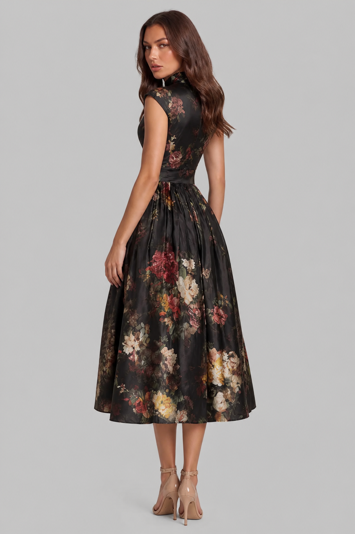 Floral Midi Dress with Keyhole Neckline Audrey Calvero