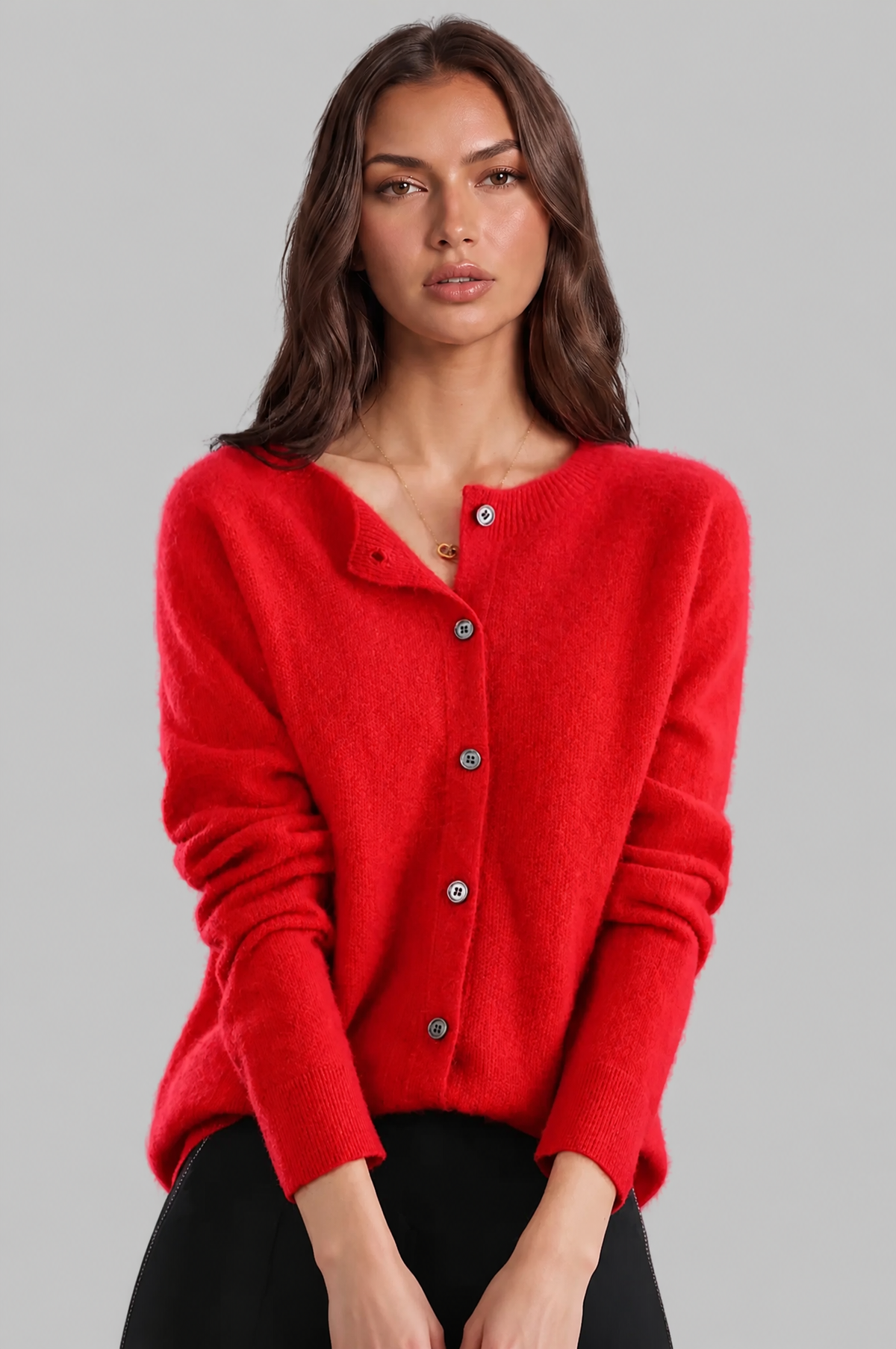 Wool Crew Neck Cardigan Audrey Calvero