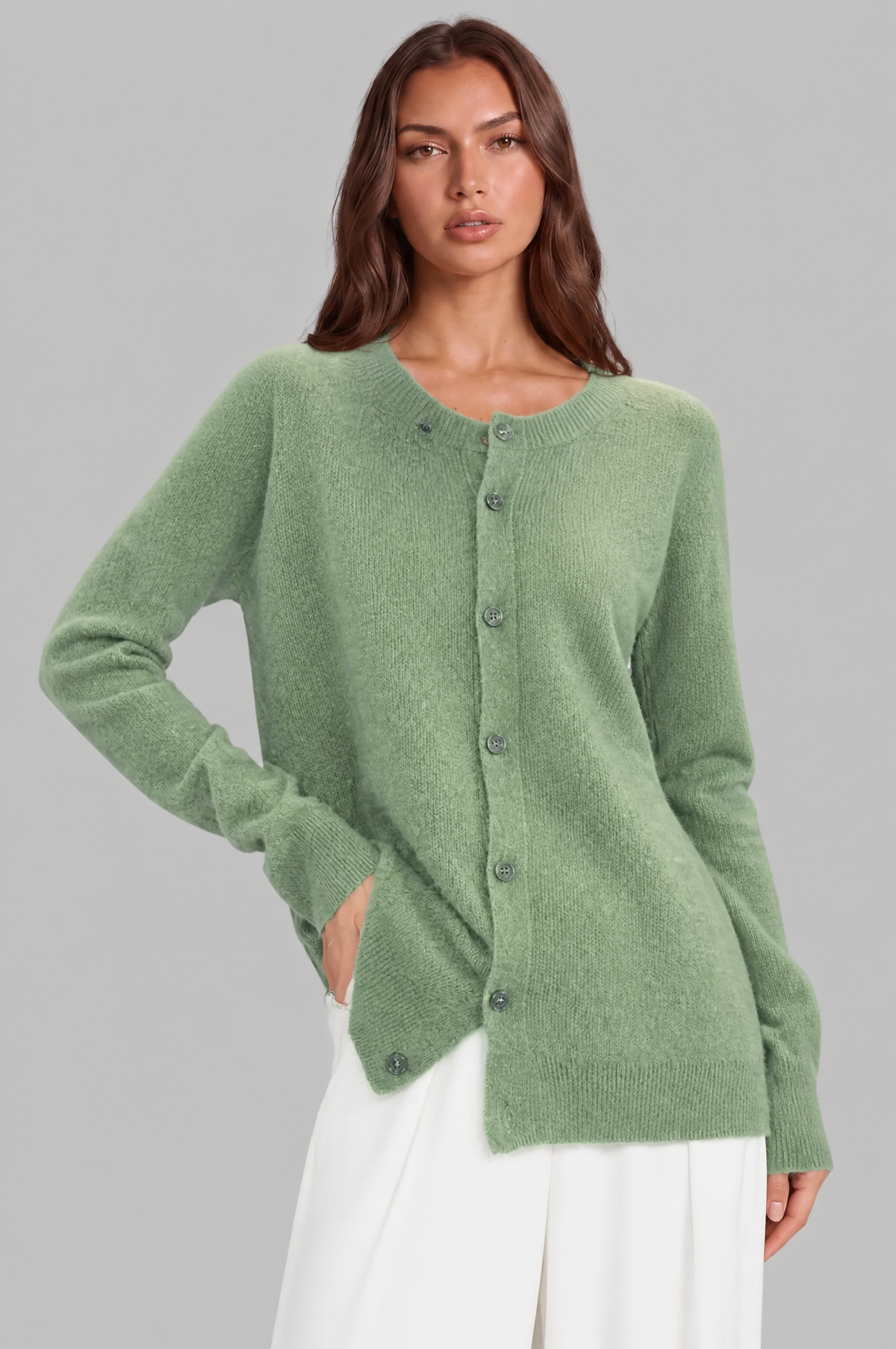 Wool Crew Neck Cardigan Audrey Calvero