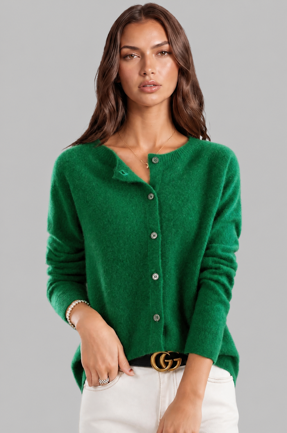 Wool Crew Neck Cardigan Audrey Calvero
