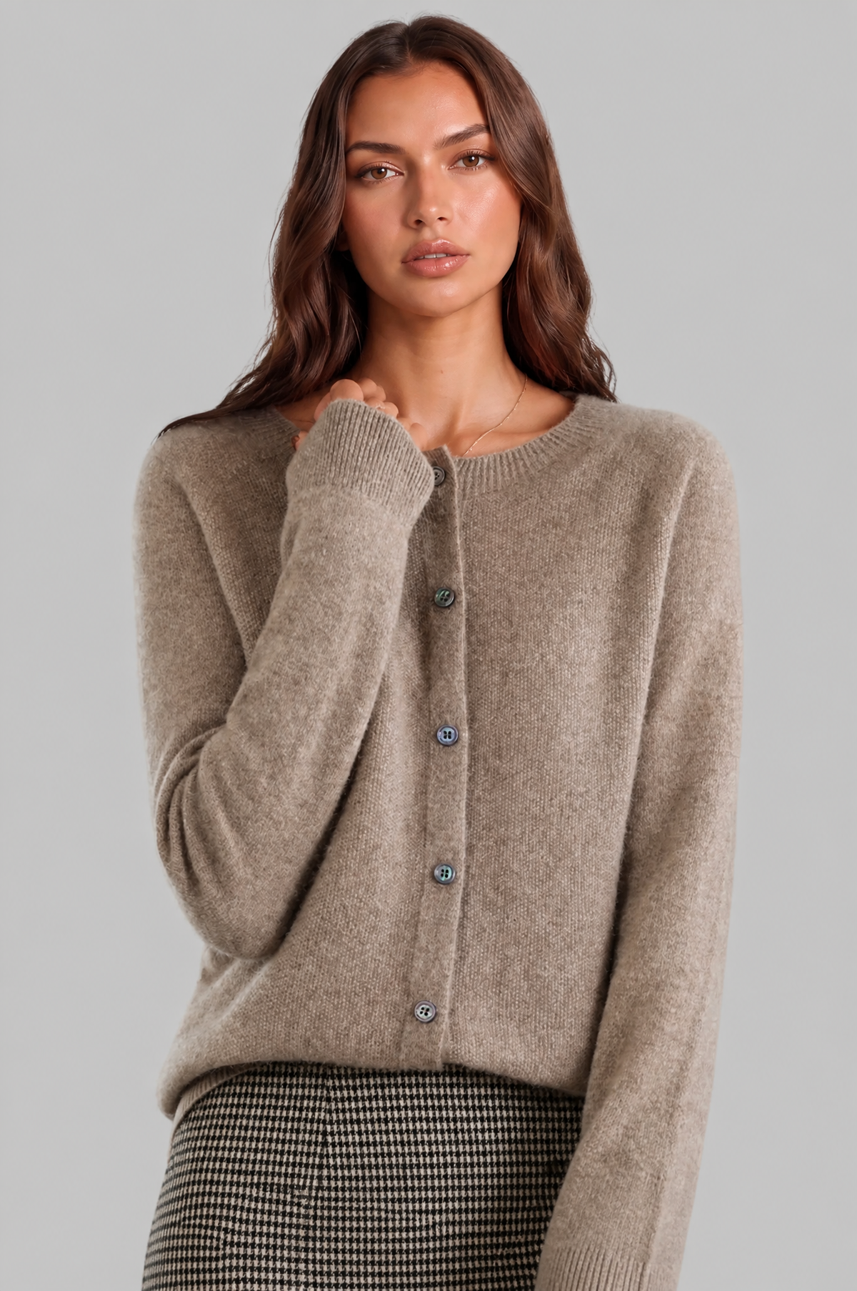 Wool Crew Neck Cardigan Audrey Calvero