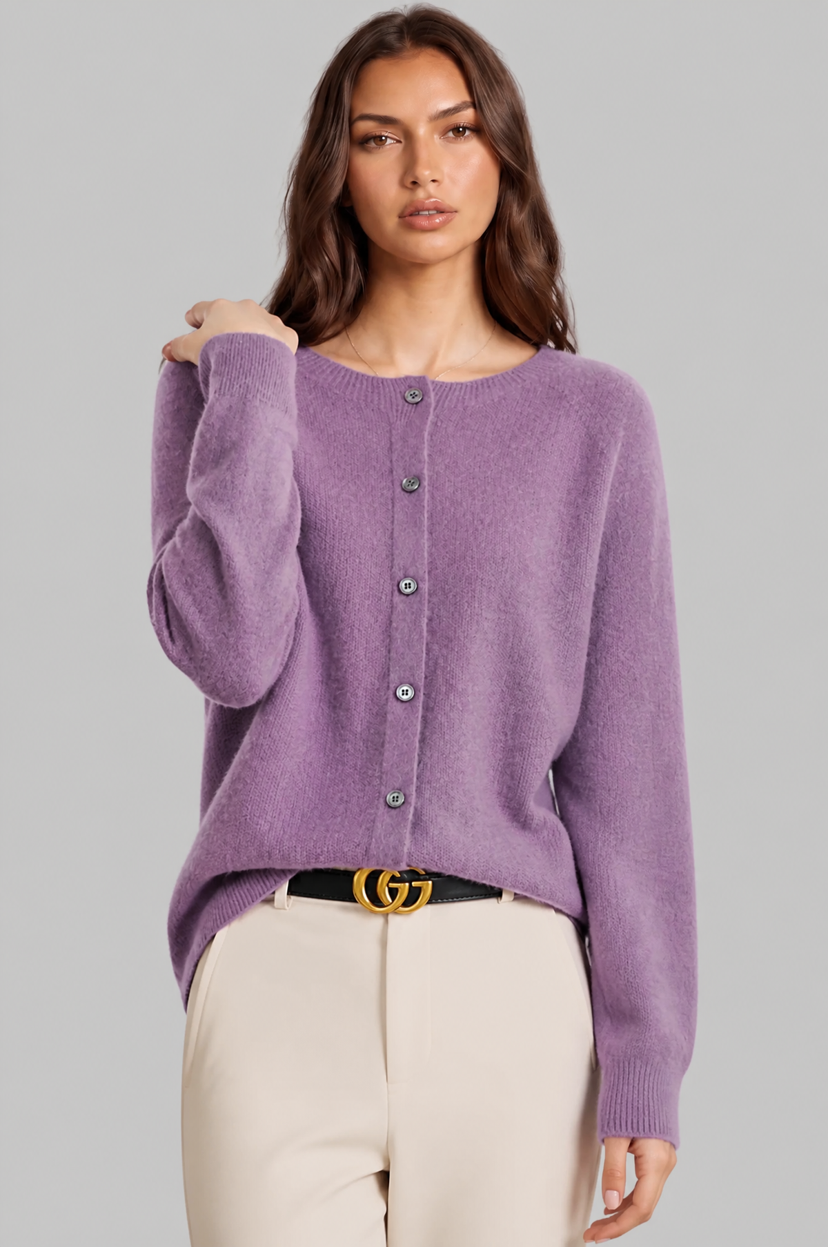 Wool Crew Neck Cardigan Audrey Calvero