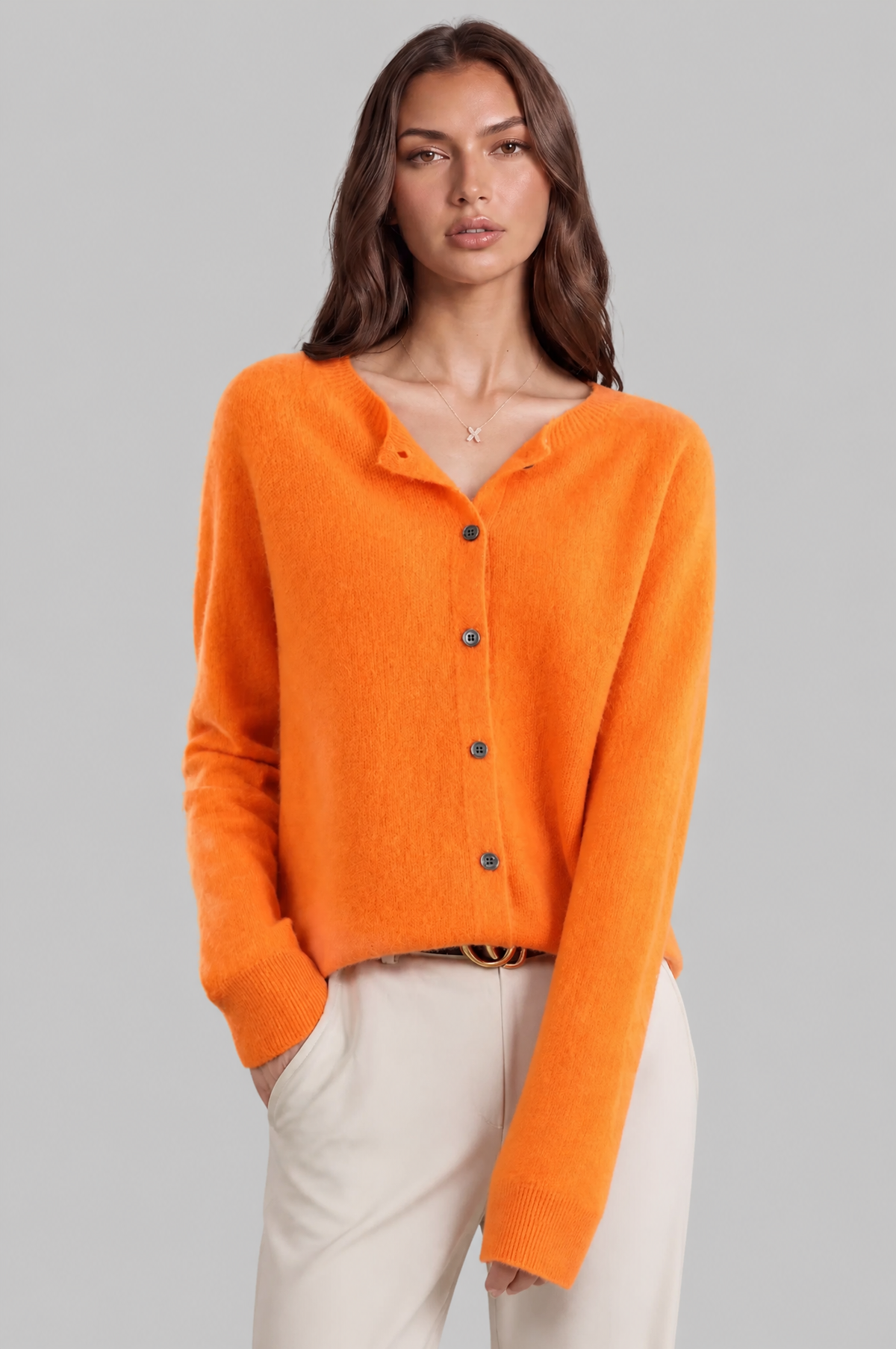 Wool Crew Neck Cardigan Audrey Calvero