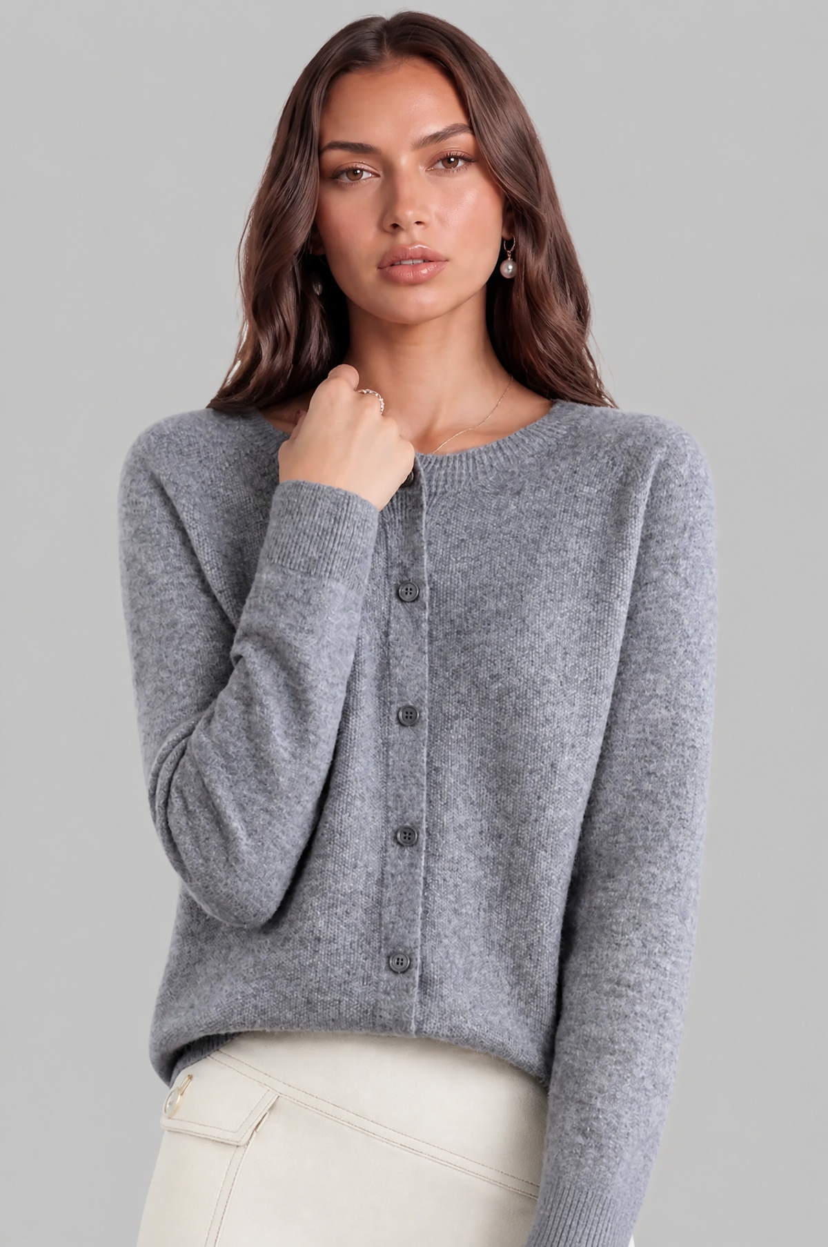 Wool Crew Neck Cardigan Audrey Calvero