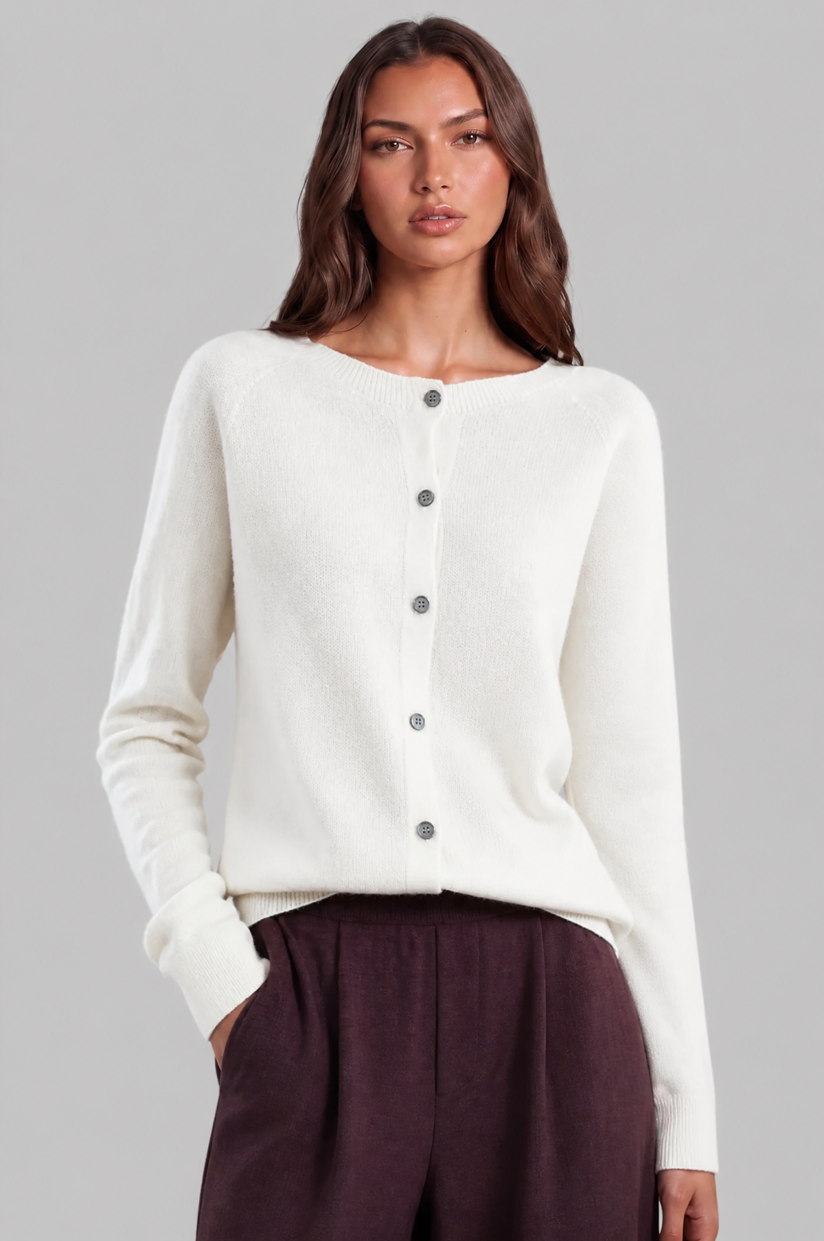 Wool Crew Neck Cardigan Audrey Calvero