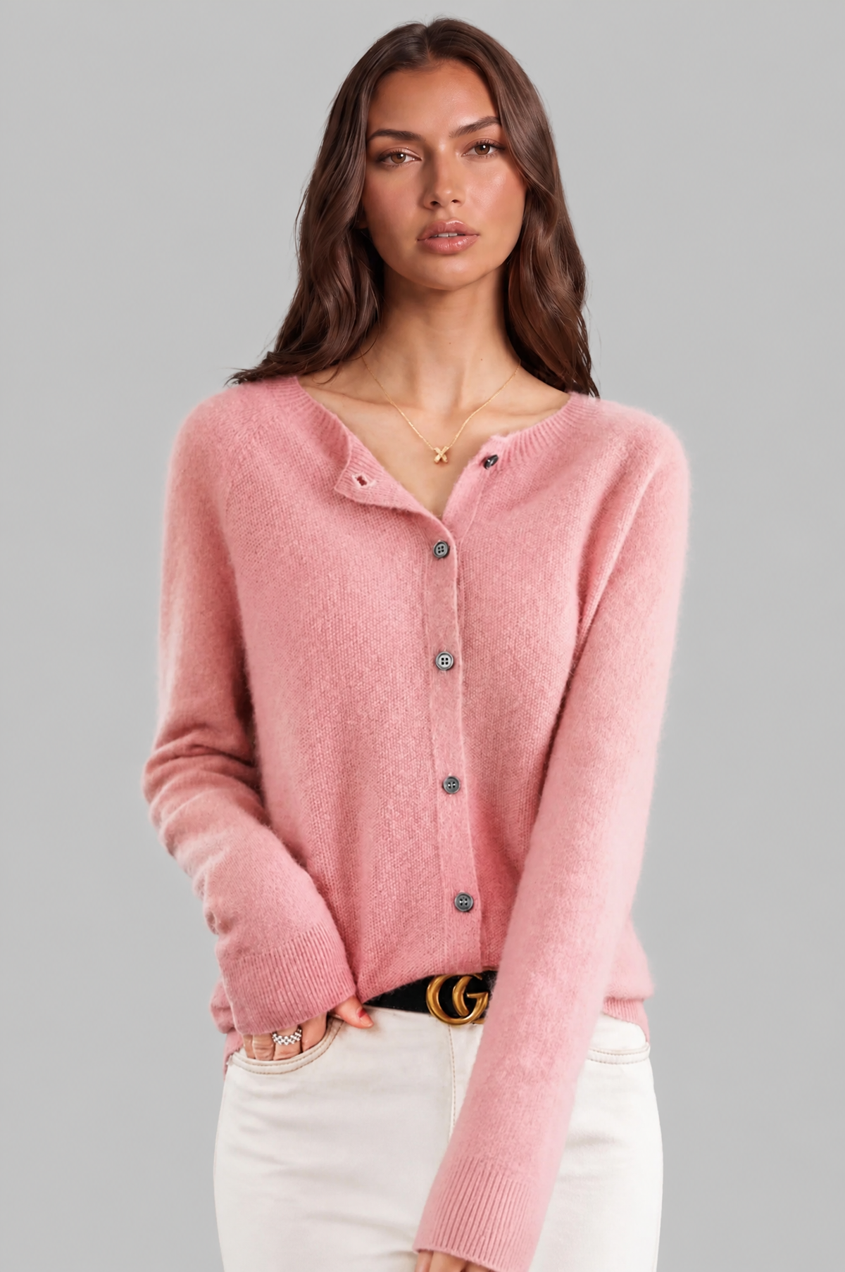 Wool Crew Neck Cardigan Audrey Calvero