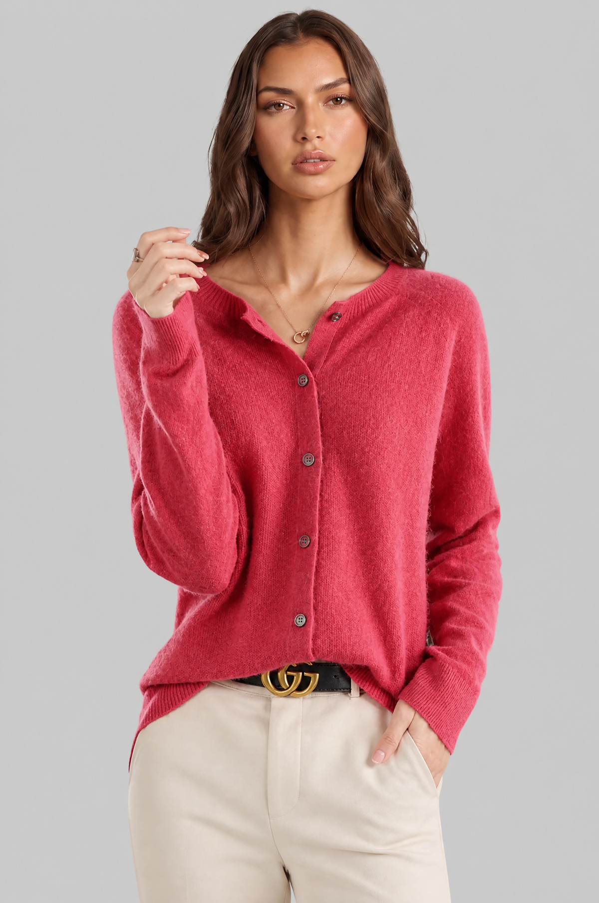 Wool Crew Neck Cardigan Audrey Calvero