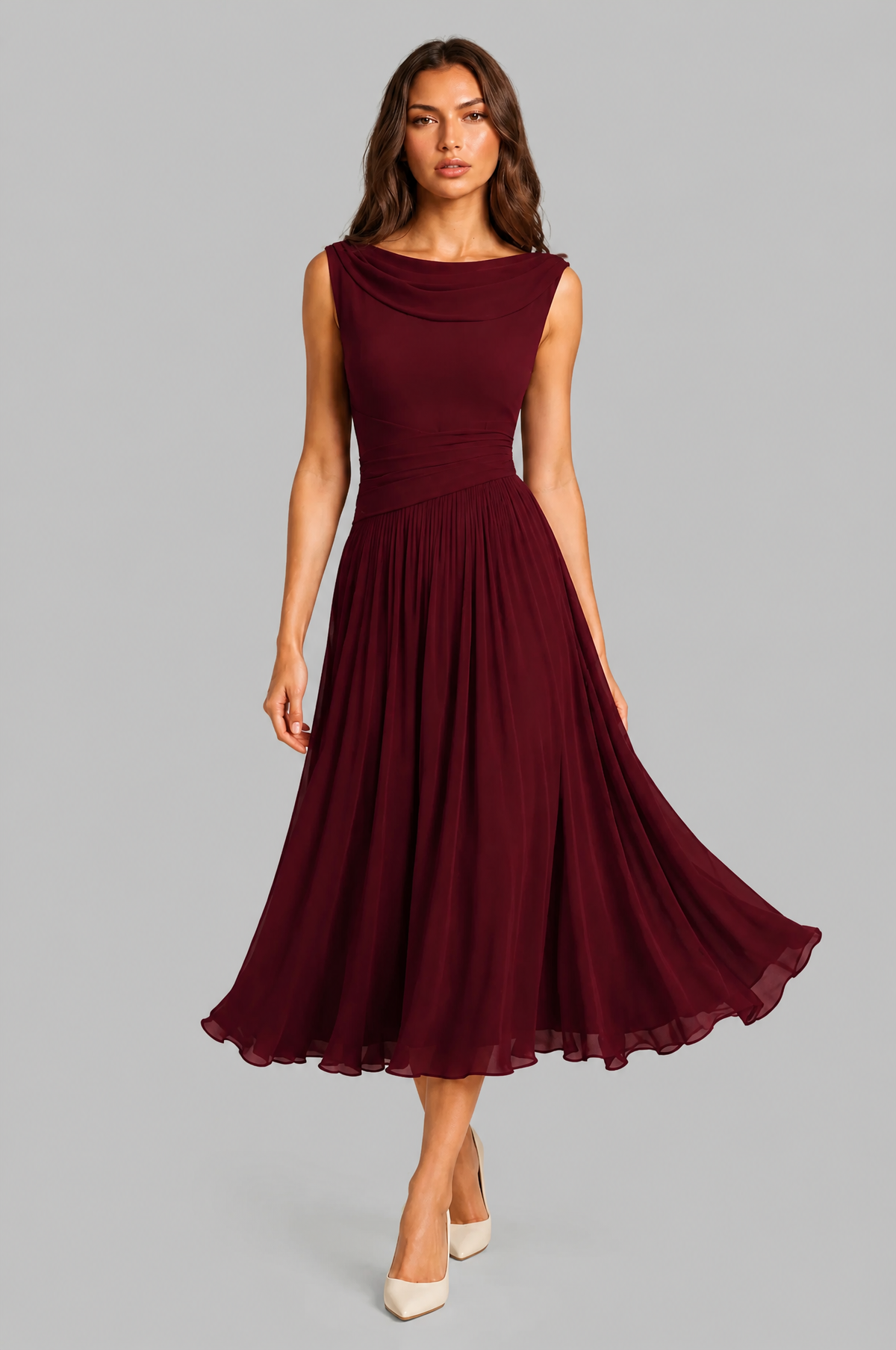 Chiffon Midi Dress with Cowl Back Audrey Calvero