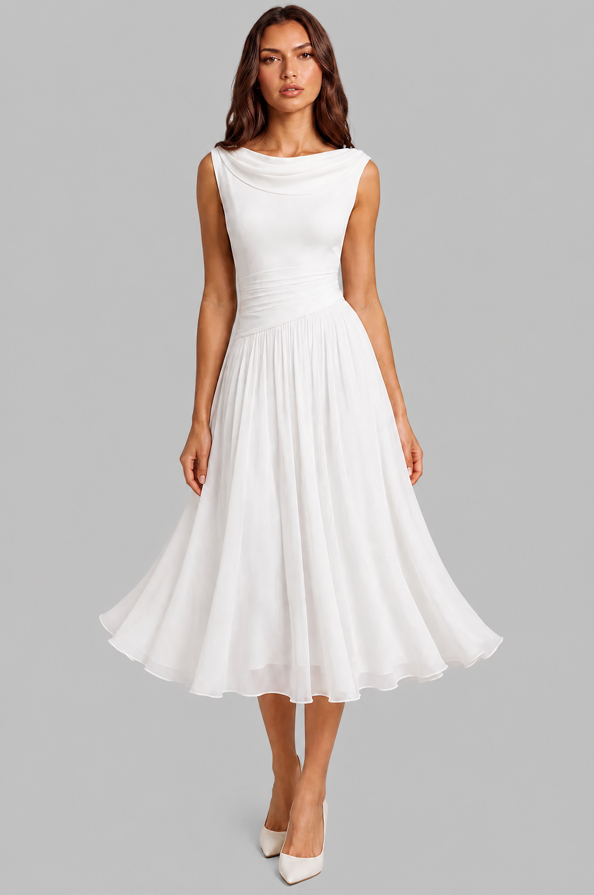 Chiffon Midi Dress with Cowl Back Audrey Calvero