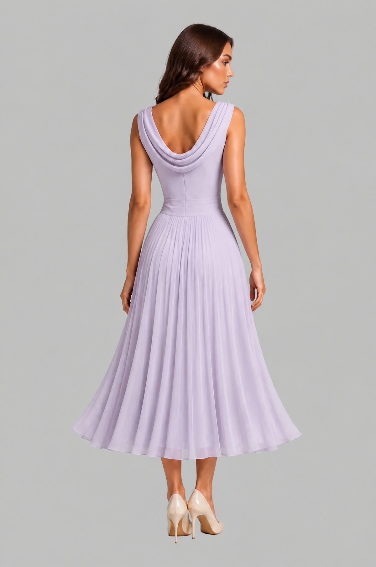 Chiffon Midi Dress with Cowl Back Audrey Calvero