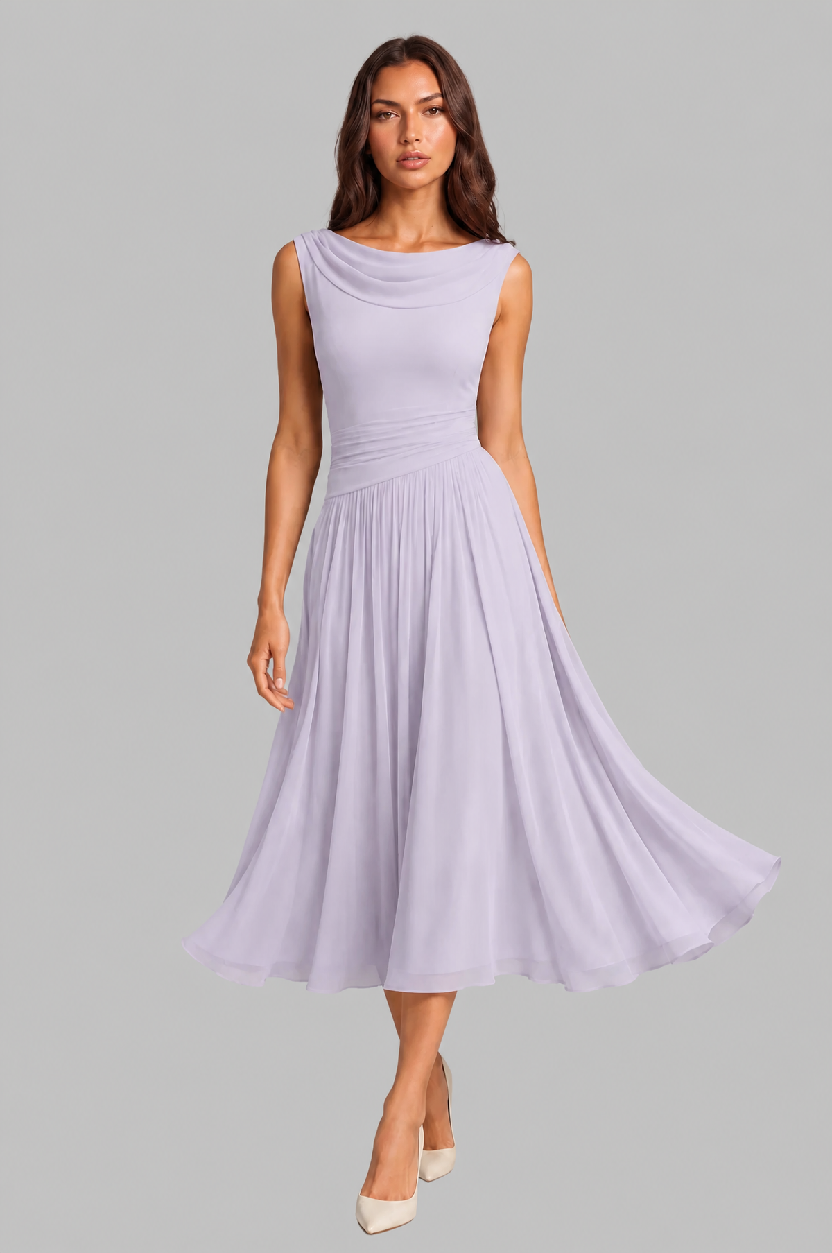 Chiffon Midi Dress with Cowl Back Audrey Calvero