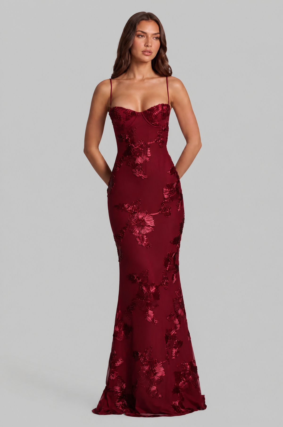 Floral Appliqué Corset Maxi Dress Audrey Calvero