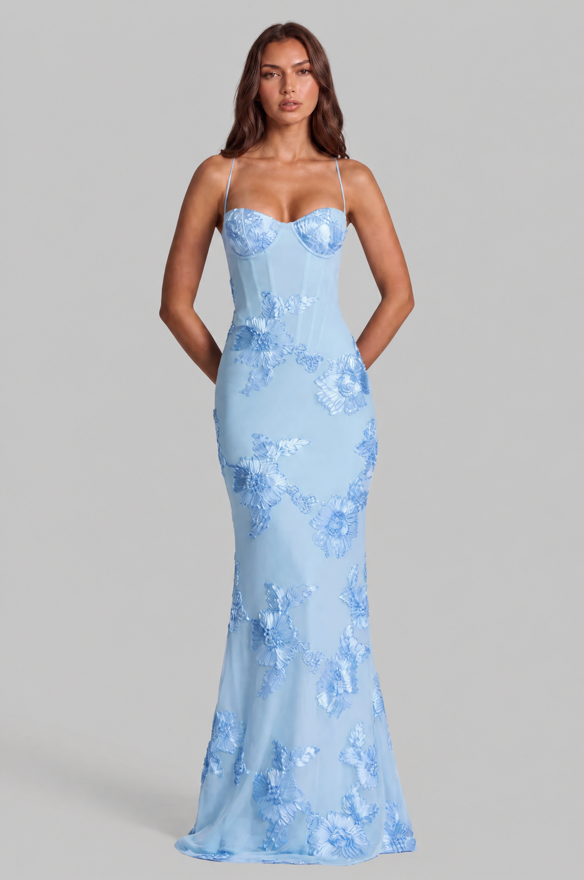 Floral Appliqué Corset Maxi Dress Audrey Calvero