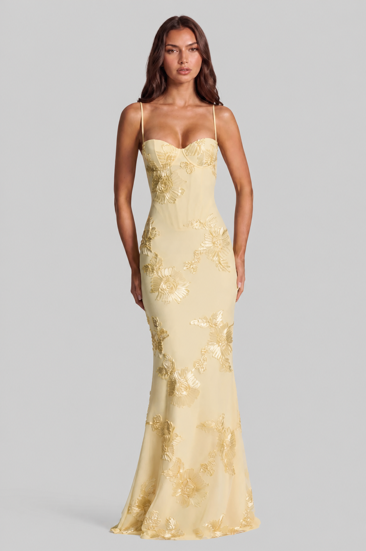 Floral Appliqué Corset Maxi Dress Audrey Calvero