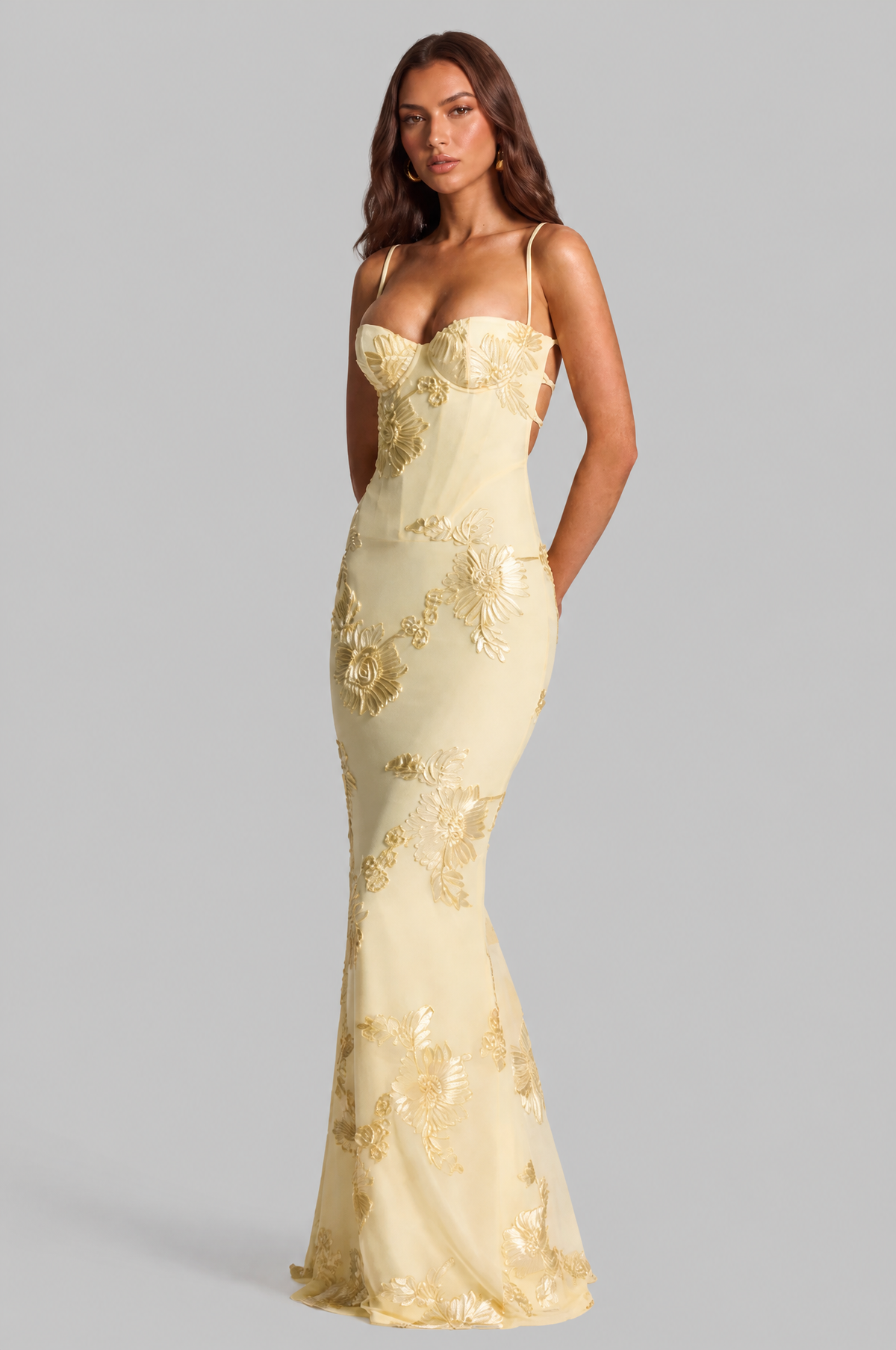 Floral Appliqué Corset Maxi Dress Audrey Calvero