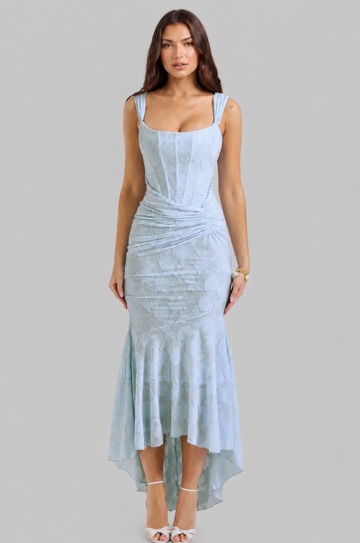 Corset Midi Dress with High Low Hem Audrey Calvero