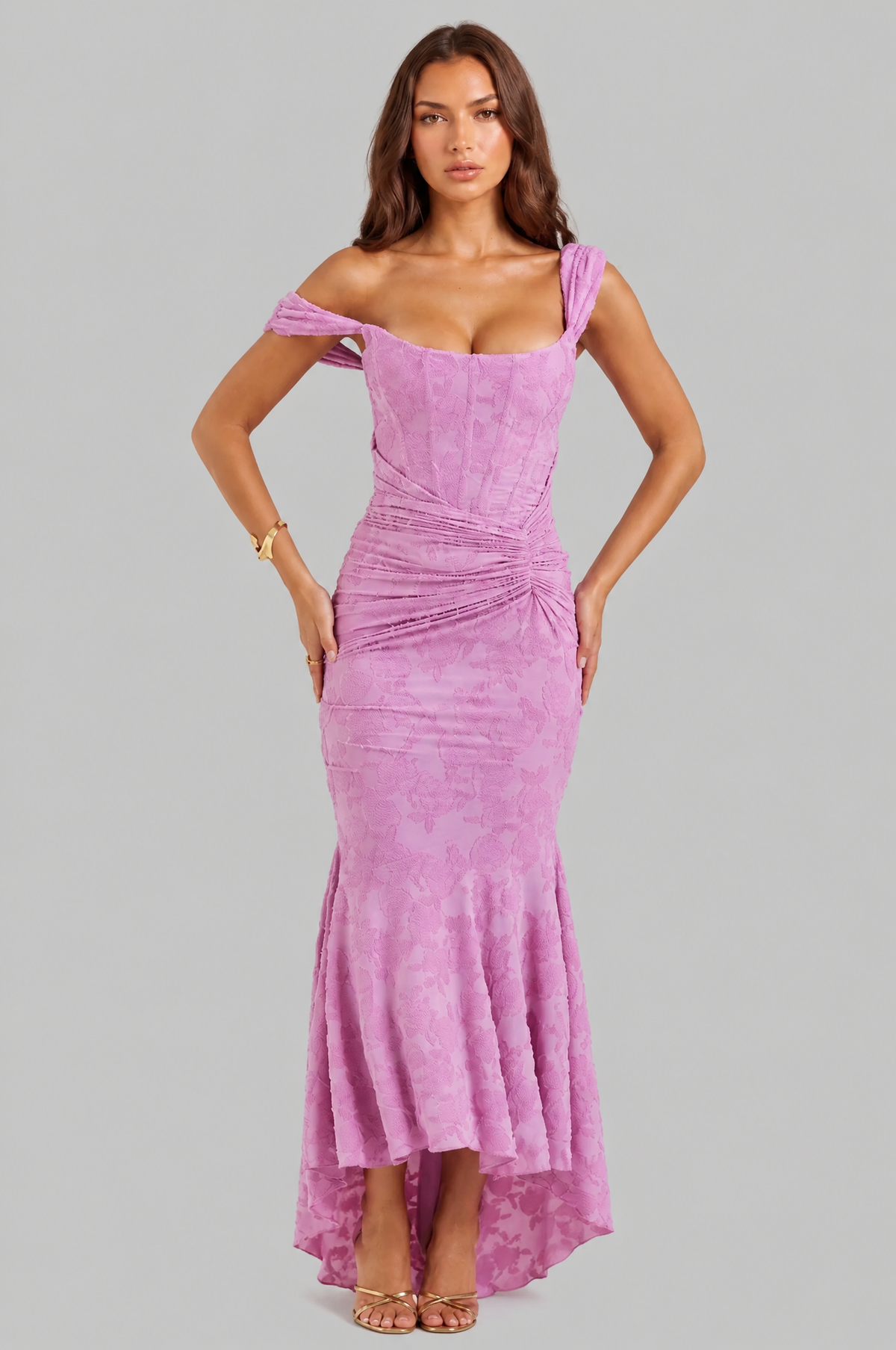 Corset Midi Dress with High Low Hem Audrey Calvero