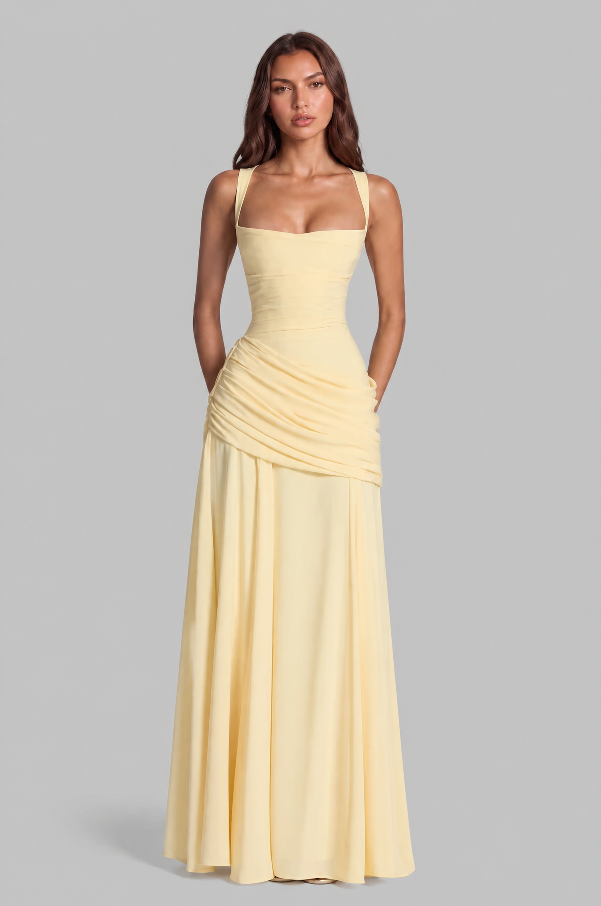 Corset Maxi Dress with Draped Hip Audrey Calvero